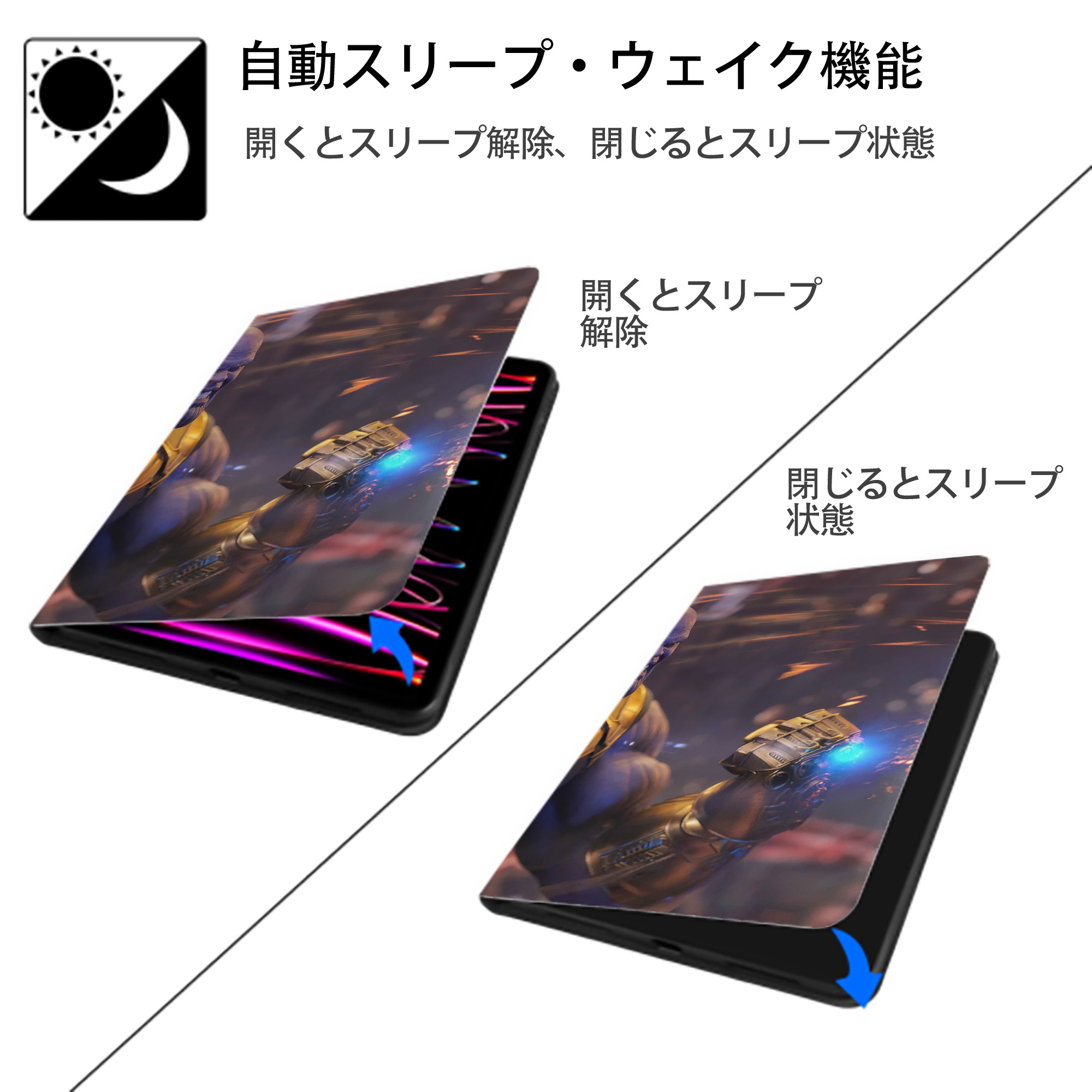 アベンジャーズ The Avengers IPad ケース ブック型 PUレザー TPU 耐衝撃 軽量 薄型 ペン収納なし 全面保護 IPad 各モデル対応