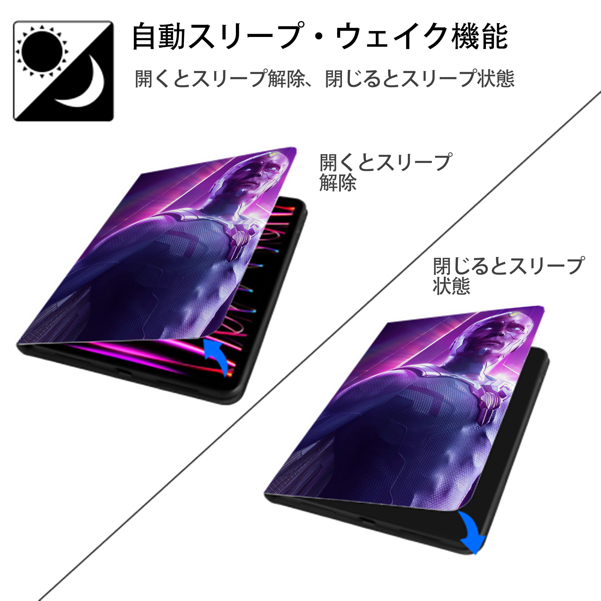 アベンジャーズ The Avengers IPad ケース ブック型 PUレザー TPU 耐衝撃 軽量 薄型 ペン収納なし 全面保護 IPad 各モデル対応