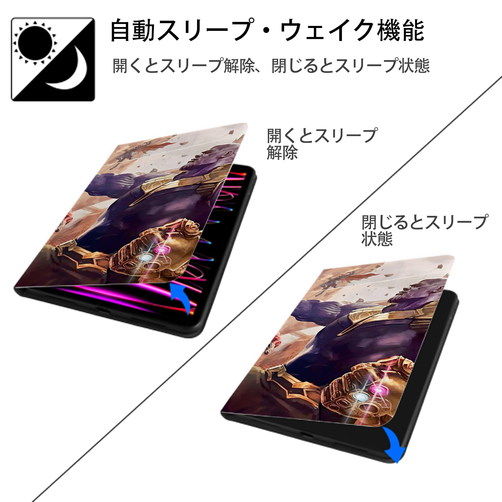 アベンジャーズ The Avengers IPad ケース ブック型 PUレザー TPU 耐衝撃 軽量 薄型 ペン収納なし 全面保護 IPad 各モデル対応