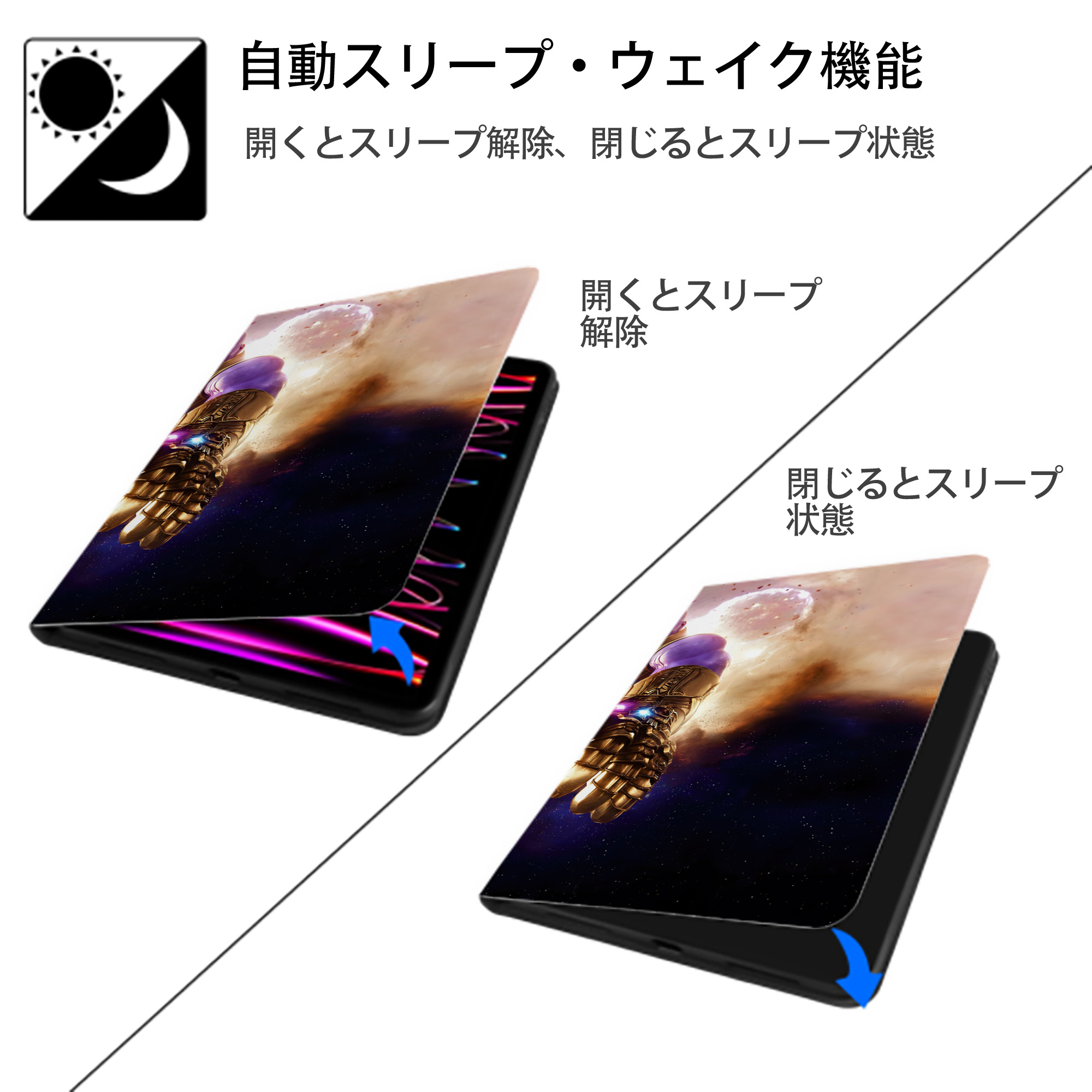 アベンジャーズ The Avengers IPad ケース ブック型 PUレザー TPU 耐衝撃 軽量 薄型 ペン収納なし 全面保護 IPad 各モデル対応