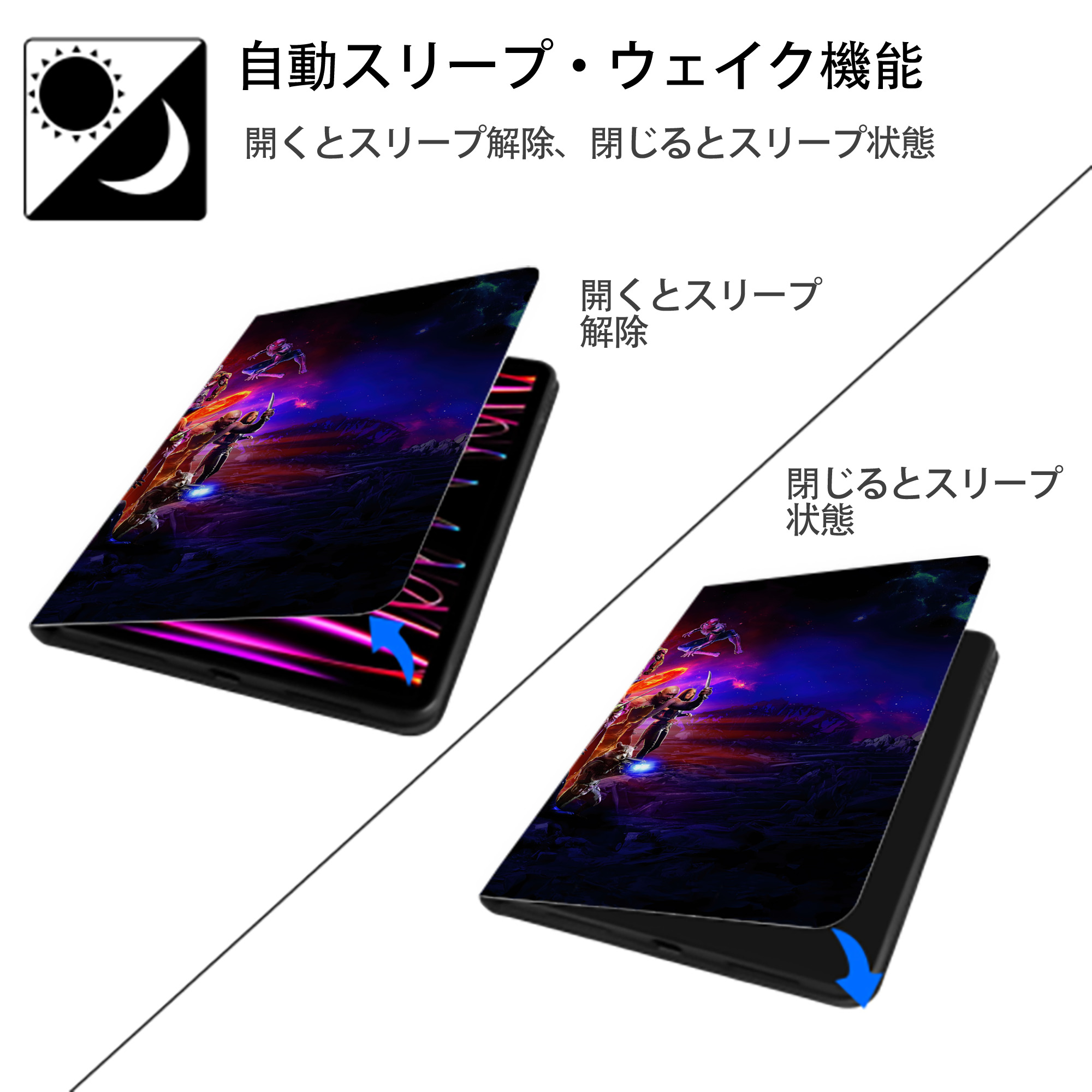 アベンジャーズ The Avengers IPad ケース ブック型 PUレザー TPU 耐衝撃 軽量 薄型 ペン収納なし 全面保護 IPad 各モデル対応