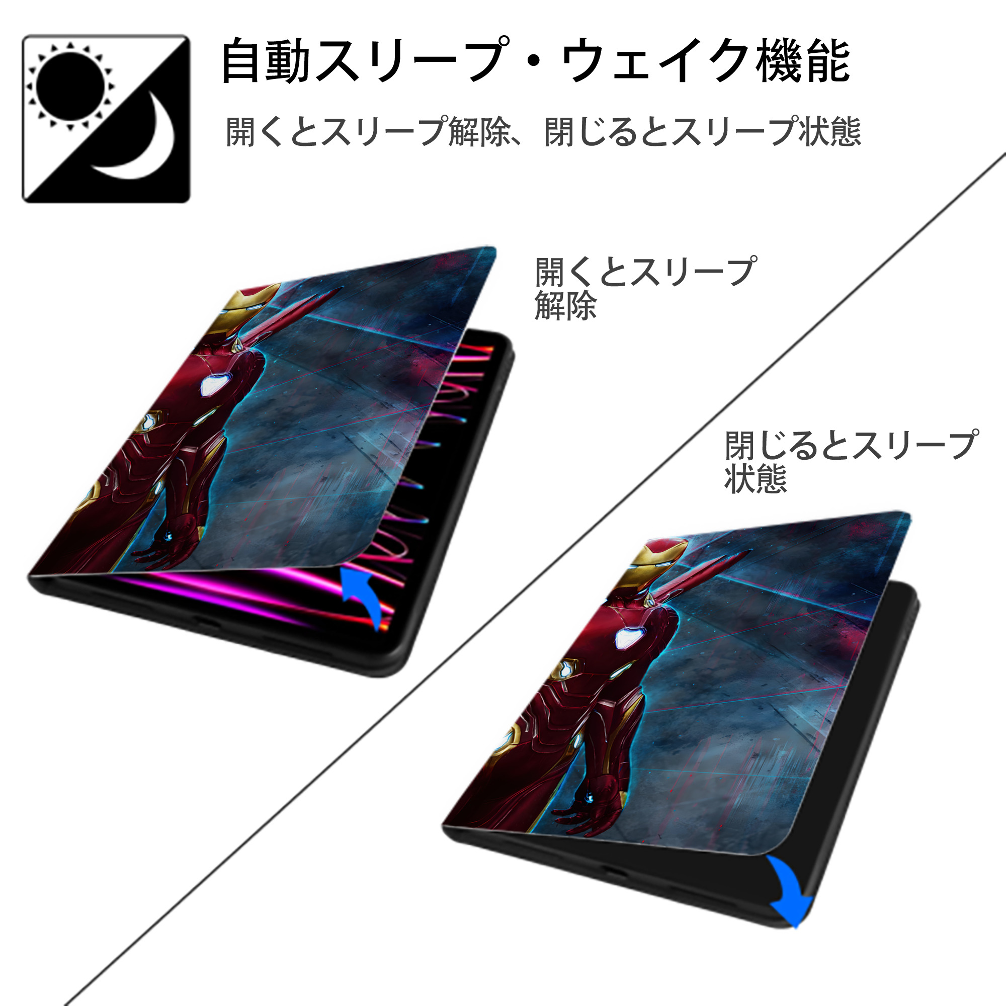アベンジャーズ The Avengers IPad ケース ブック型 PUレザー TPU 耐衝撃 軽量 薄型 ペン収納なし 全面保護 IPad 各モデル対応