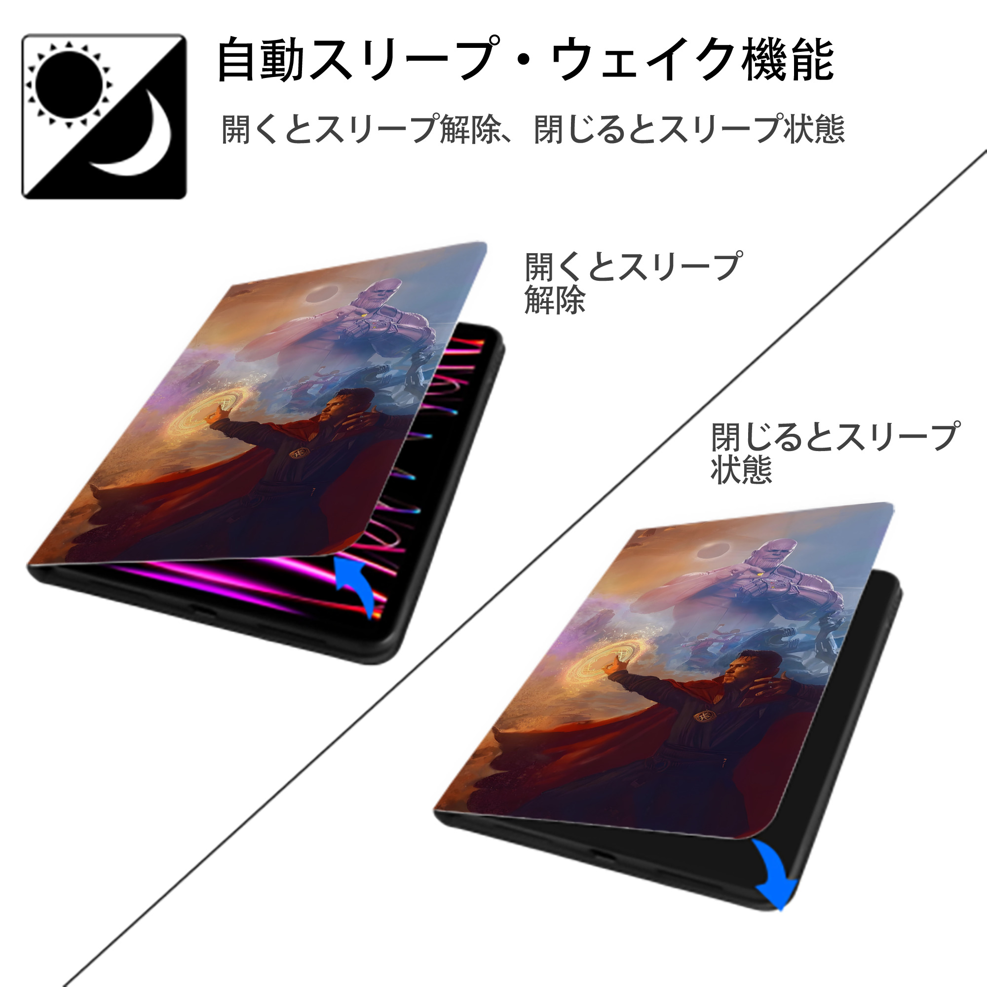 アベンジャーズ The Avengers IPad ケース ブック型 PUレザー TPU 耐衝撃 軽量 薄型 ペン収納なし 全面保護 IPad 各モデル対応