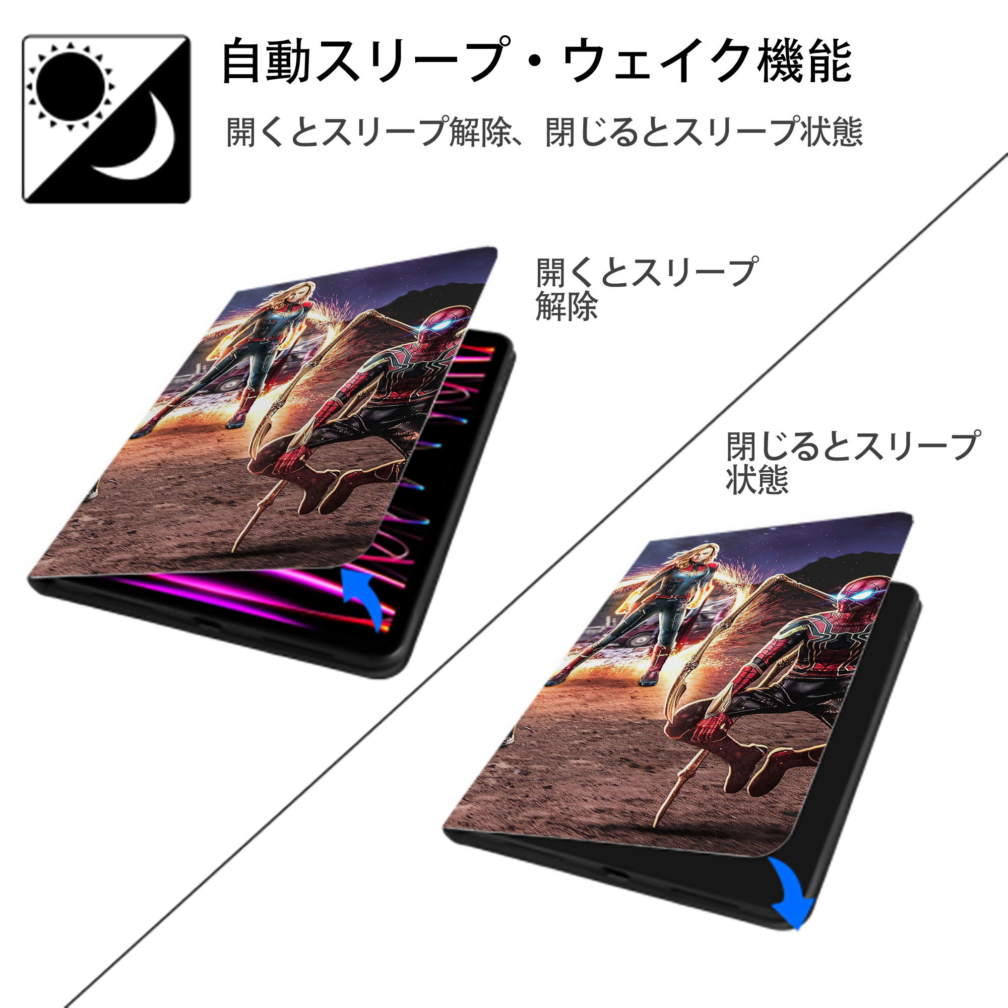 アベンジャーズ The Avengers IPad ケース ブック型 PUレザー TPU 耐衝撃 軽量 薄型 ペン収納なし 全面保護 IPad 各モデル対応