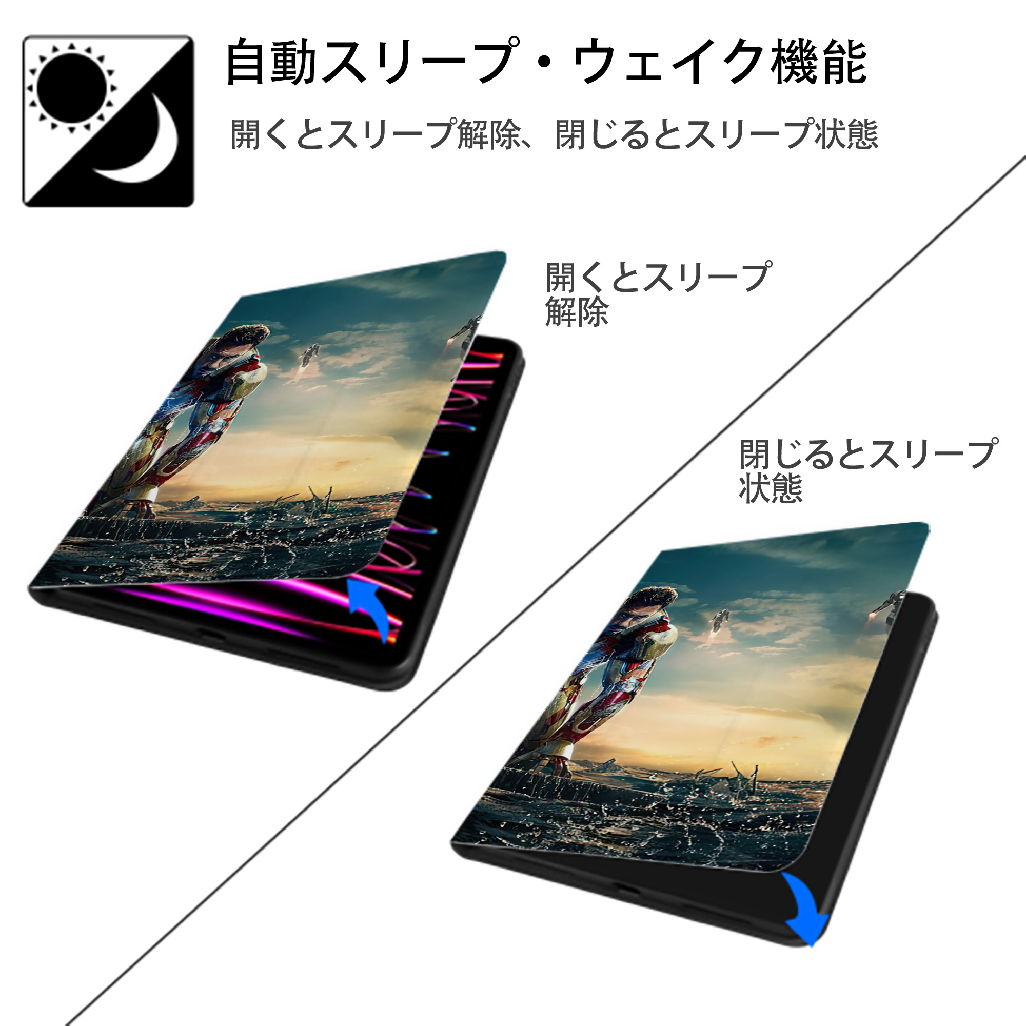アベンジャーズ The Avengers IPad ケース ブック型 PUレザー TPU 耐衝撃 軽量 薄型 ペン収納なし 全面保護 IPad 各モデル対応