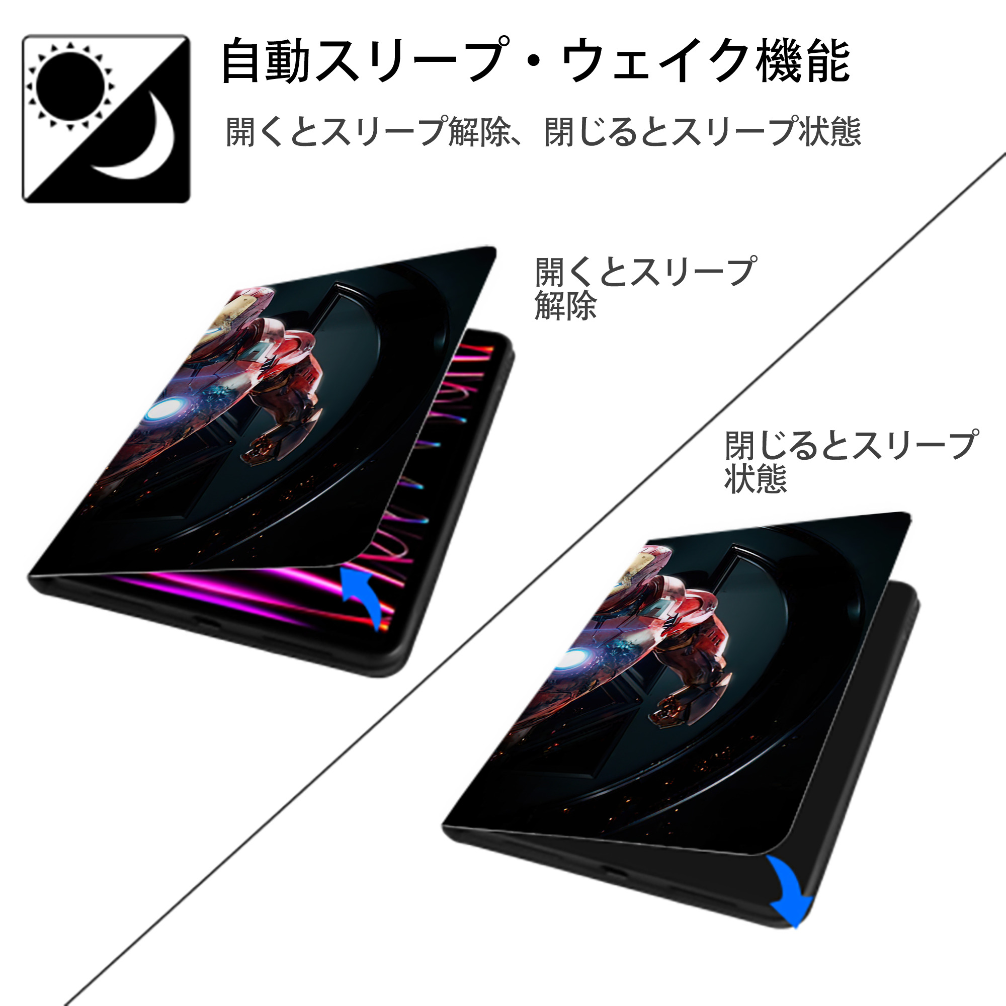 アベンジャーズ The Avengers IPad ケース ブック型 PUレザー TPU 耐衝撃 軽量 薄型 ペン収納なし 全面保護 IPad 各モデル対応