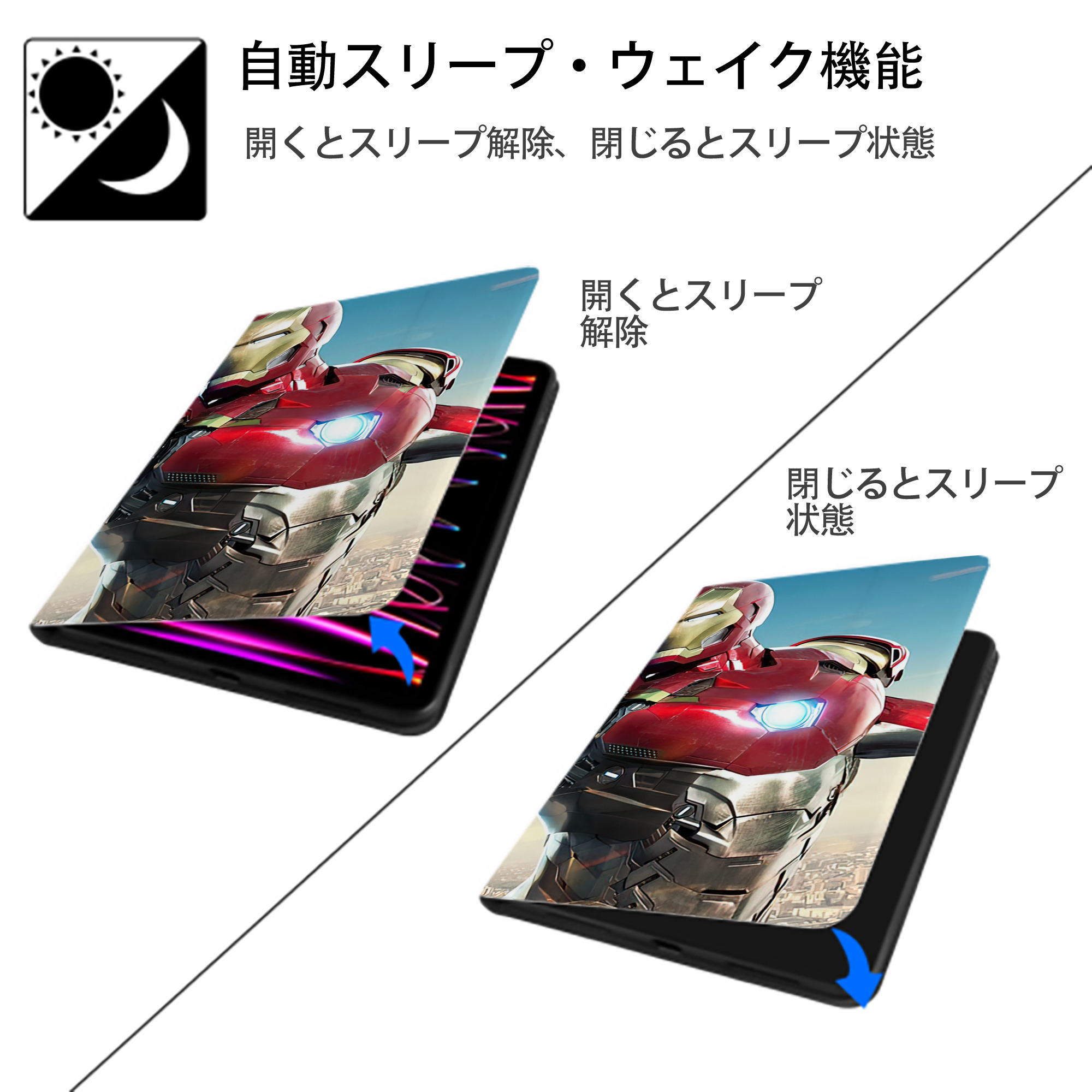 アベンジャーズ The Avengers IPad ケース ブック型 PUレザー TPU 耐衝撃 軽量 薄型 ペン収納なし 全面保護 IPad 各モデル対応