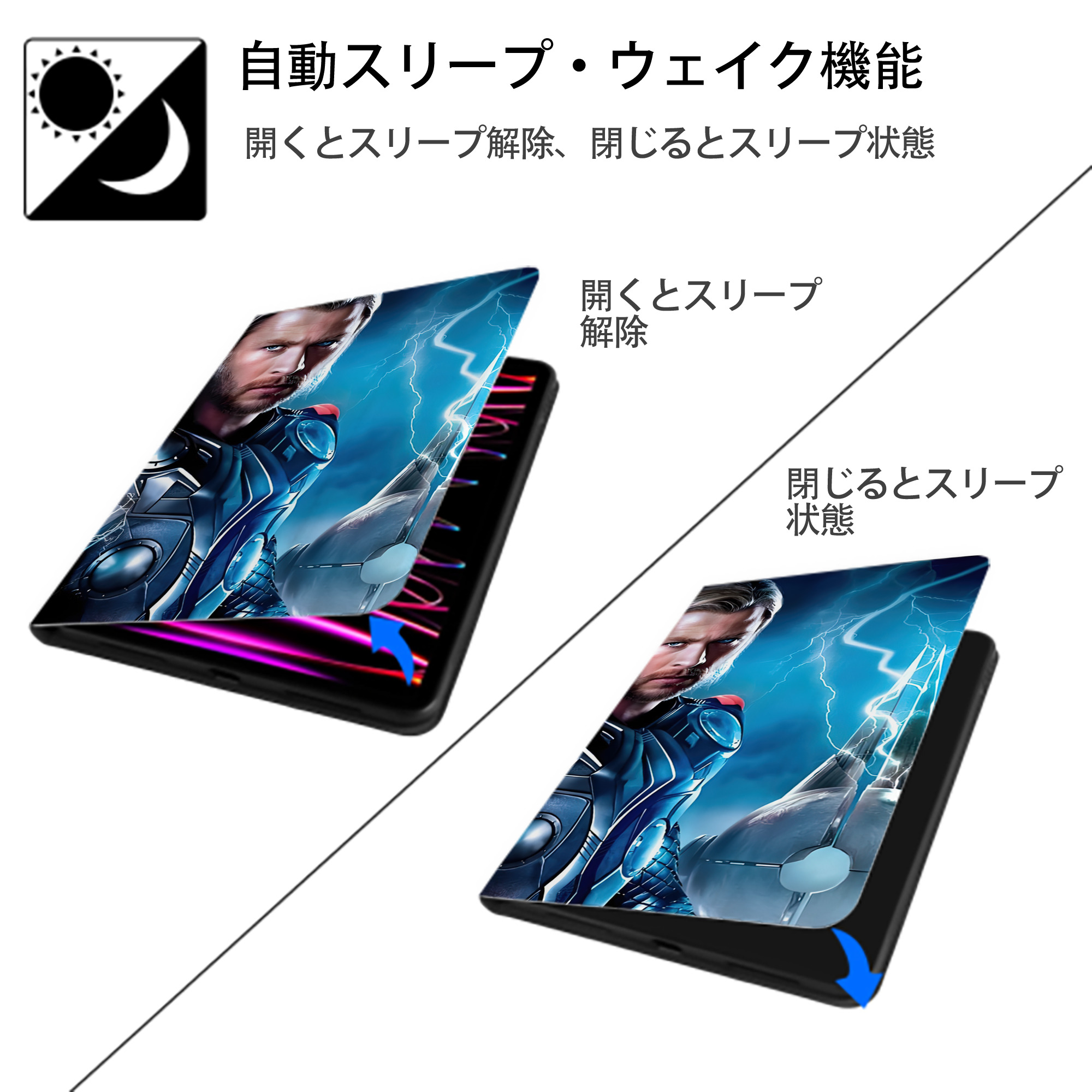 アベンジャーズ The Avengers IPadケース ペンホルダー付き ブックスタイルデザイン