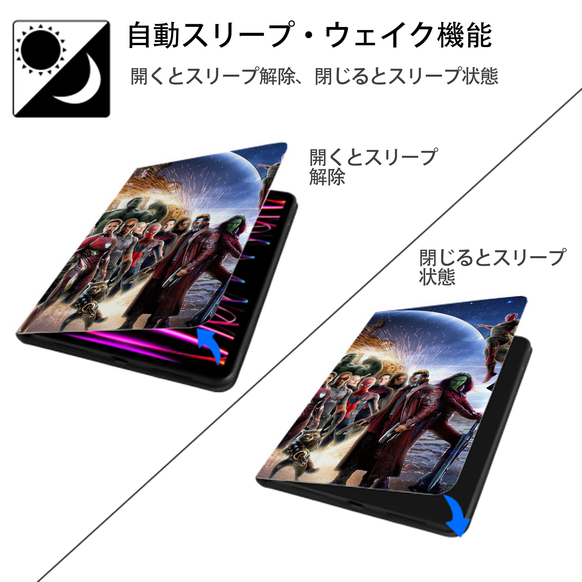 アベンジャーズ The Avengers IPadケース ペンホルダー付き ブックスタイルデザイン