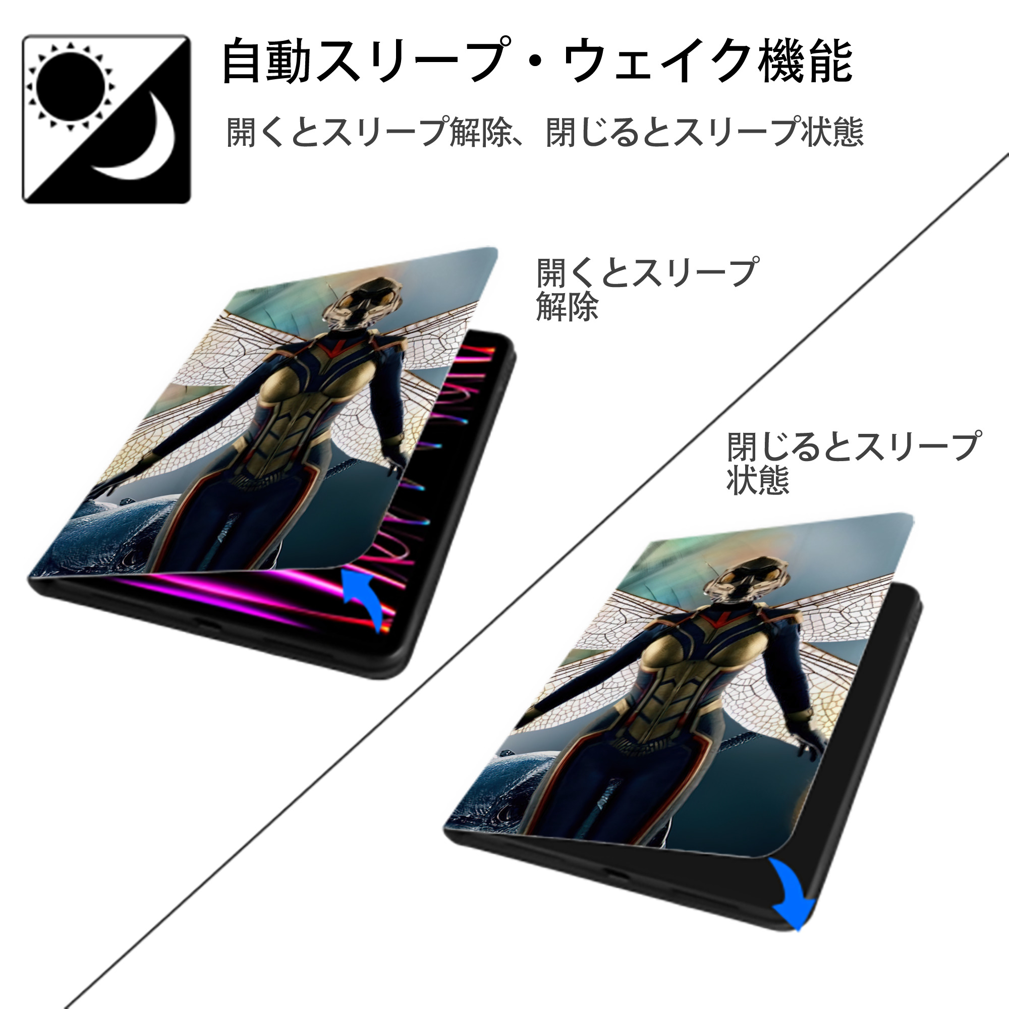 アベンジャーズ The Avengers IPadケース ペンホルダー付き ブックスタイルデザイン