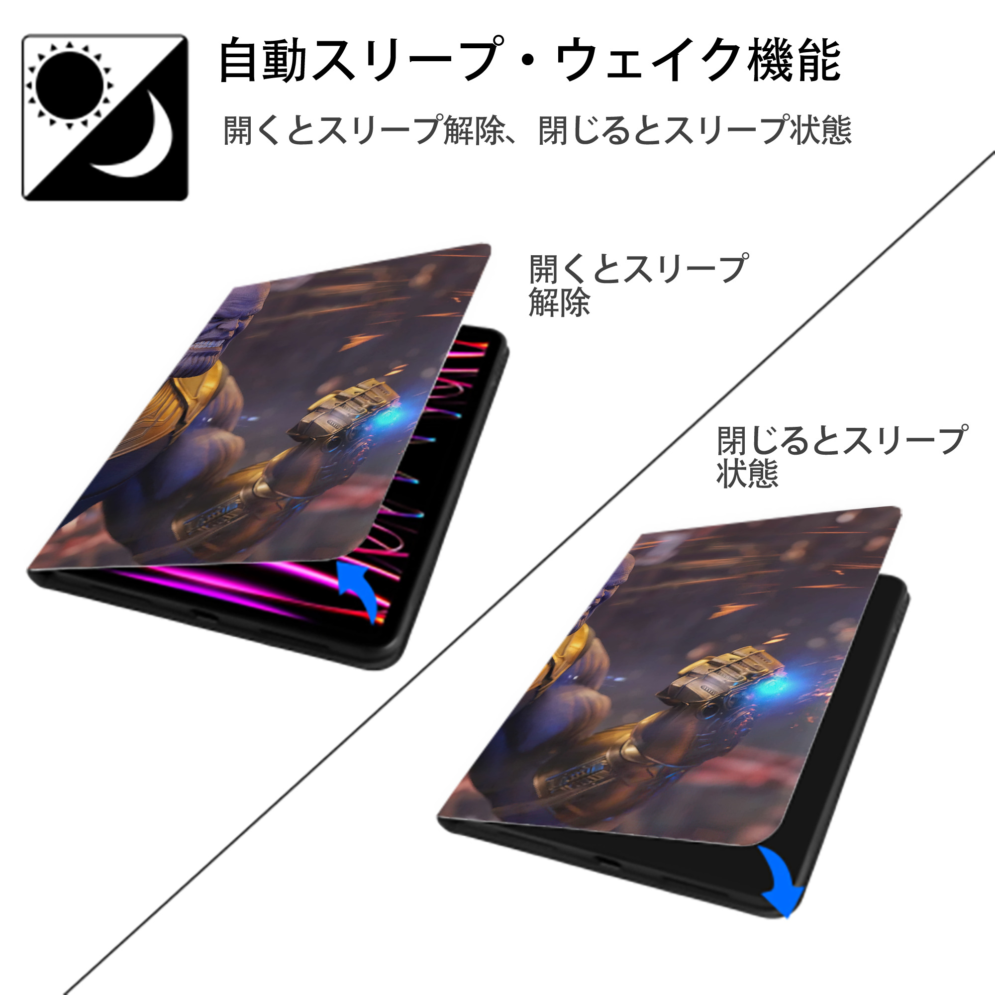 アベンジャーズ The Avengers IPadケース ペンホルダー付き ブックスタイルデザイン