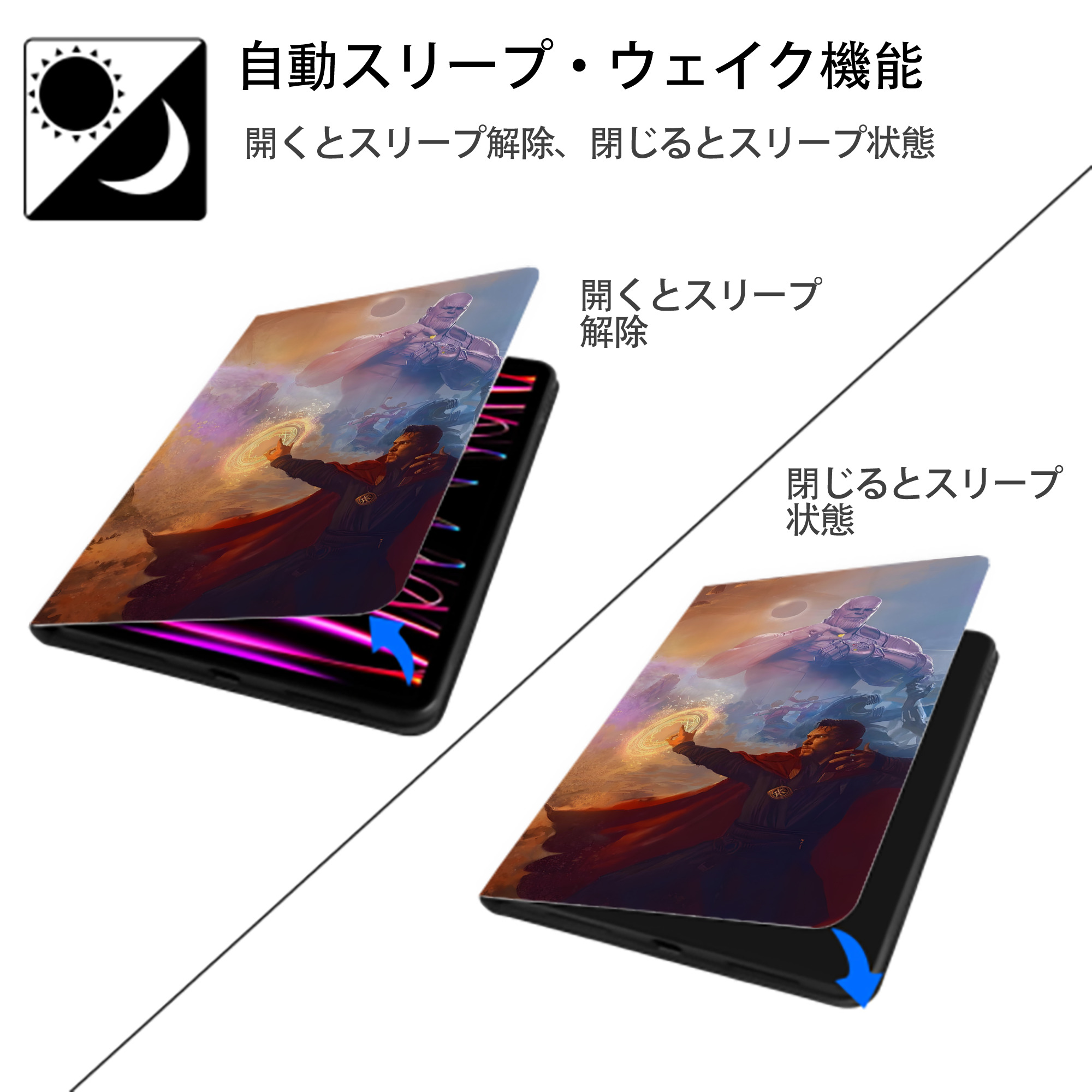 アベンジャーズ The Avengers IPadケース ペンホルダー付き ブックスタイルデザイン