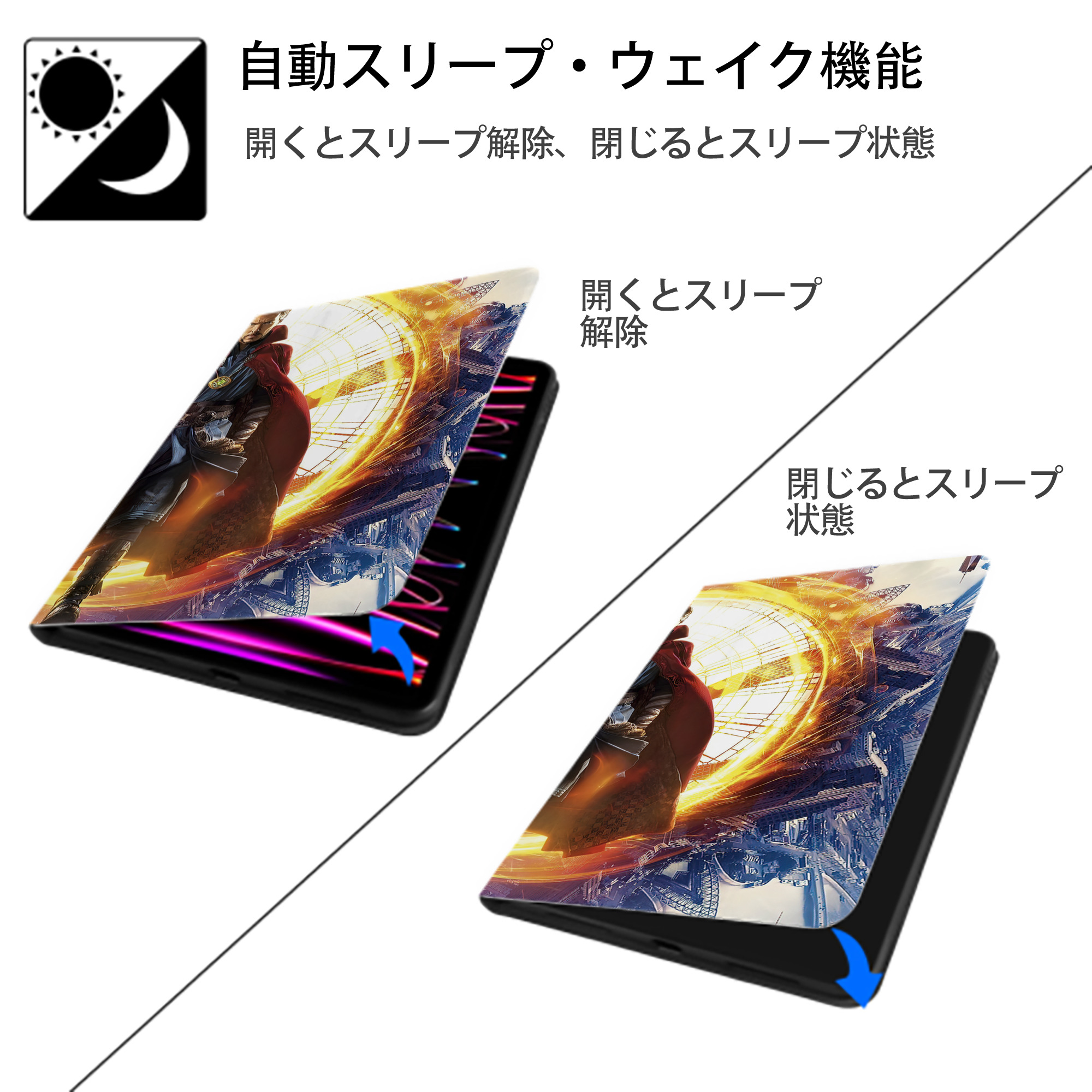 アベンジャーズ The Avengers IPadケース ペンホルダー付き ブックスタイルデザイン