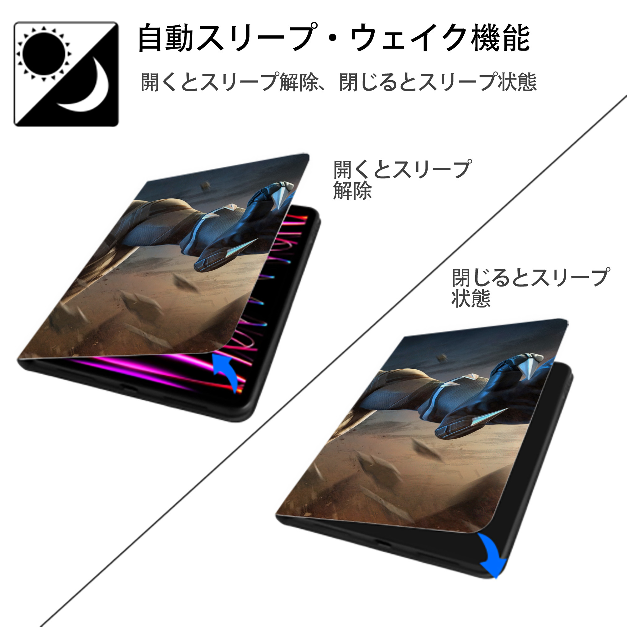 アベンジャーズ The Avengers IPadケース ペンホルダー付き ブックスタイルデザイン