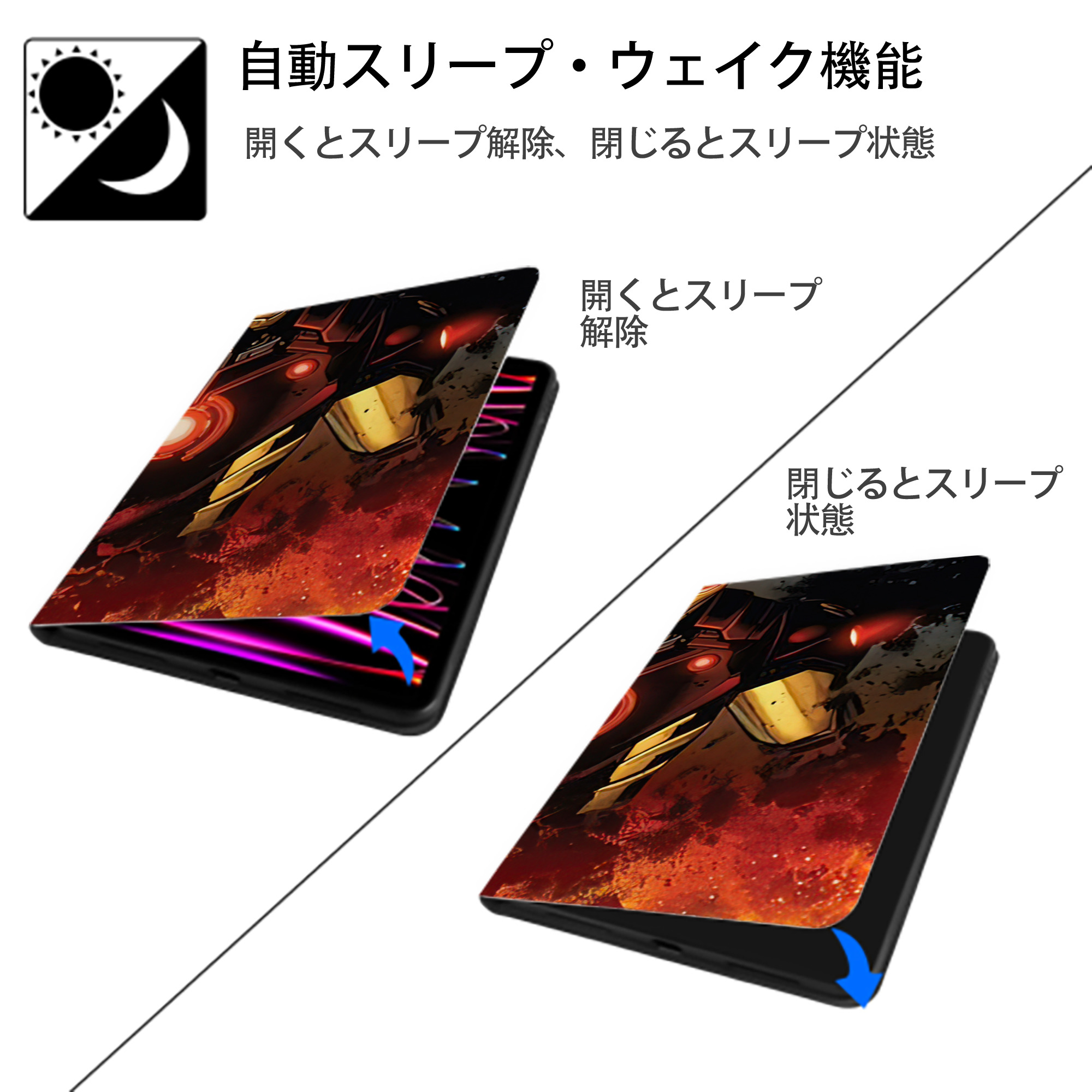 アベンジャーズ The Avengers IPadケース ペンホルダー付き ブックスタイルデザイン