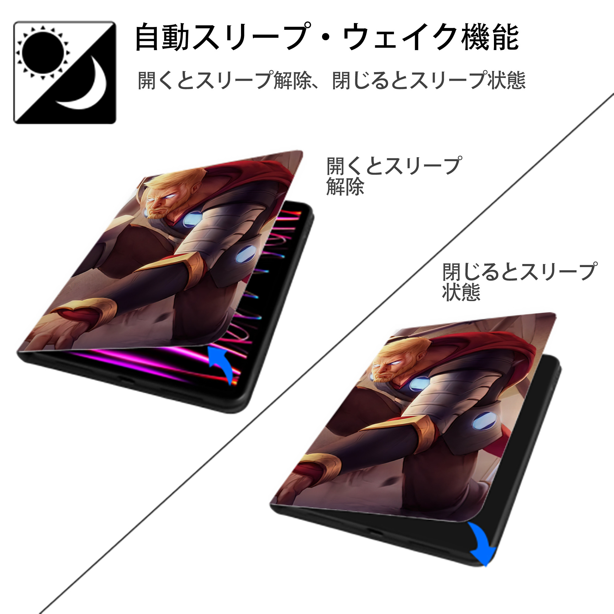 アベンジャーズ The Avengers IPadケース ペンホルダー付き ブックスタイルデザイン