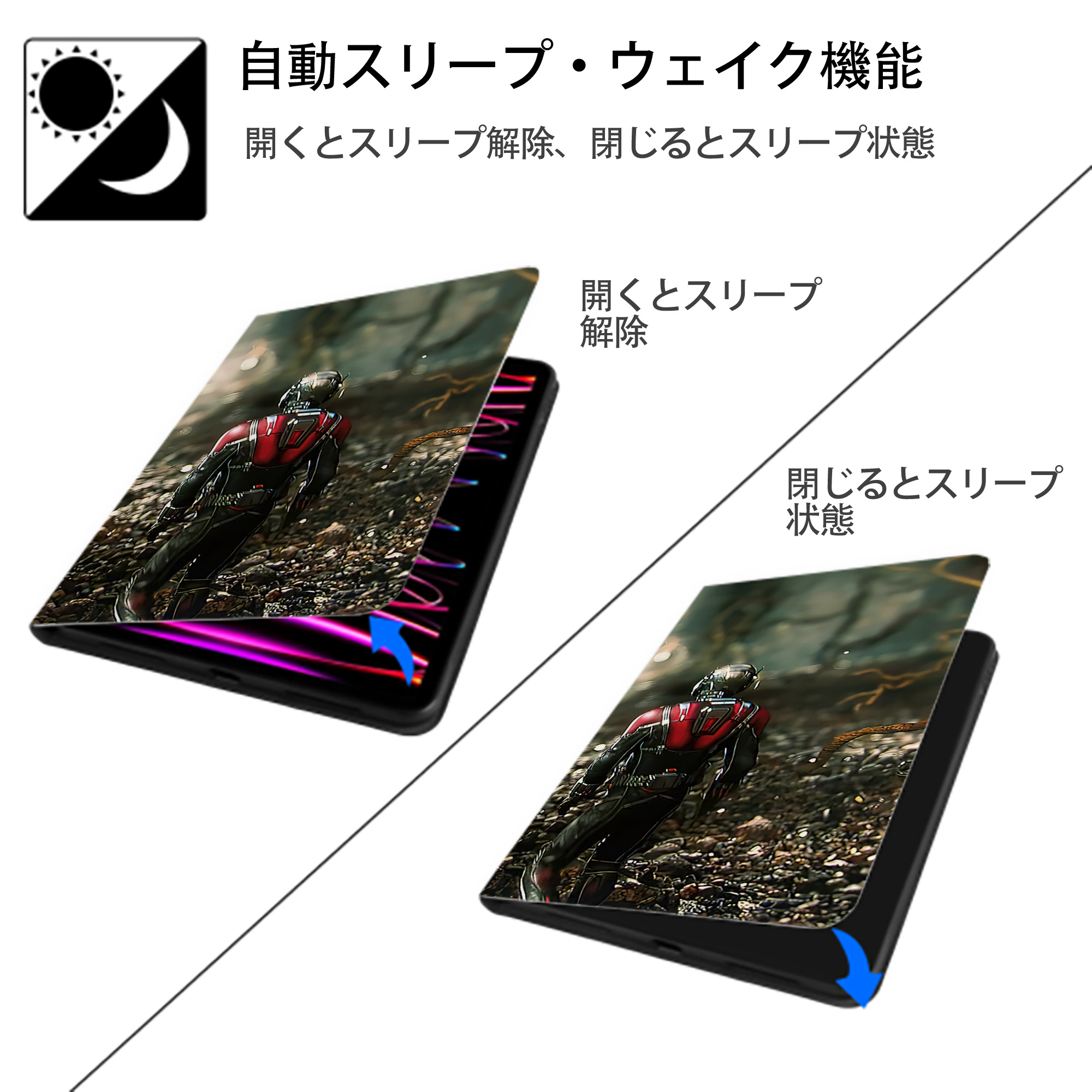 アベンジャーズ The Avengers IPadケース ペンホルダー付き ブックスタイルデザイン