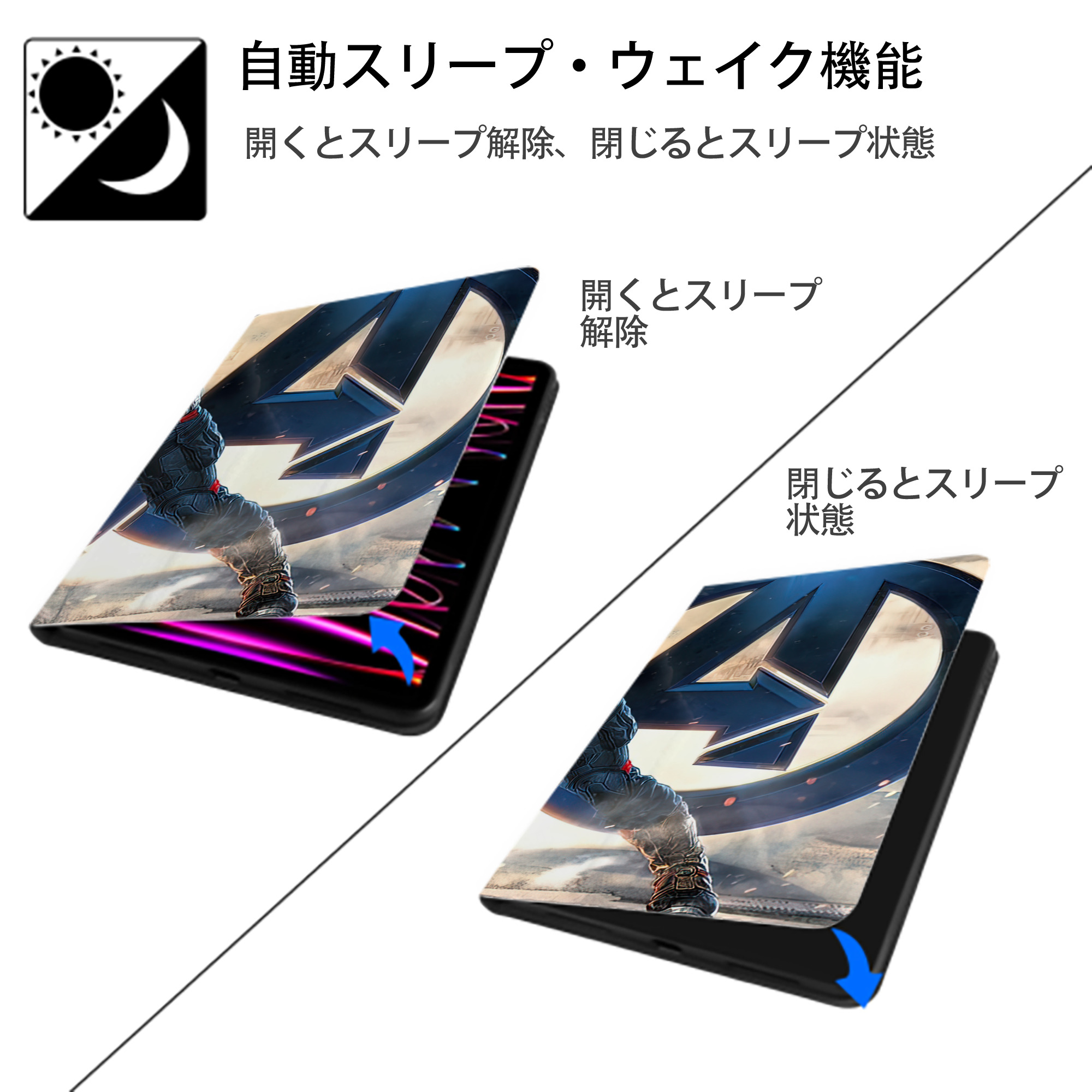 アベンジャーズ The Avengers IPadケース ペンホルダー付き ブックスタイルデザイン