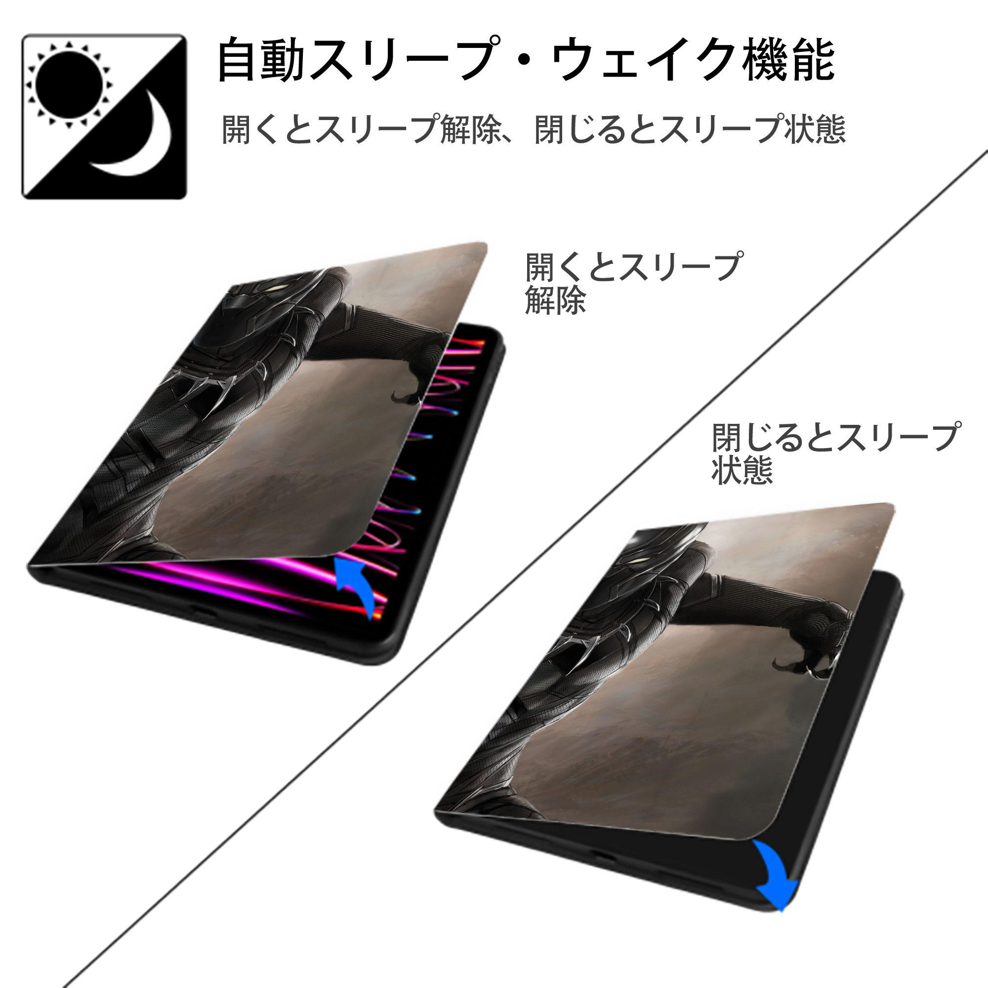 アベンジャーズ The Avengers IPadケース ペンホルダー付き ブックスタイルデザイン