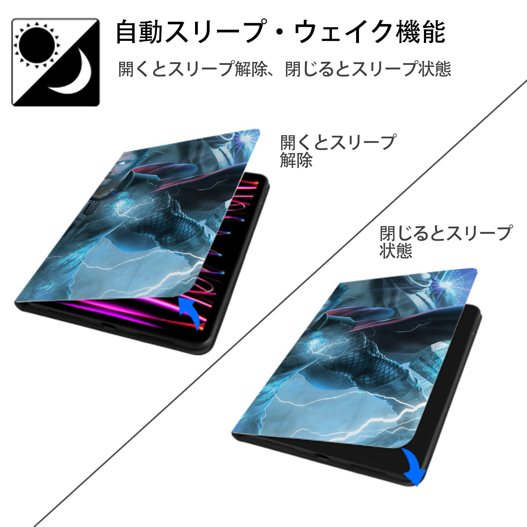 アベンジャーズ The Avengers IPadケース ペンホルダー付き ブックスタイルデザイン