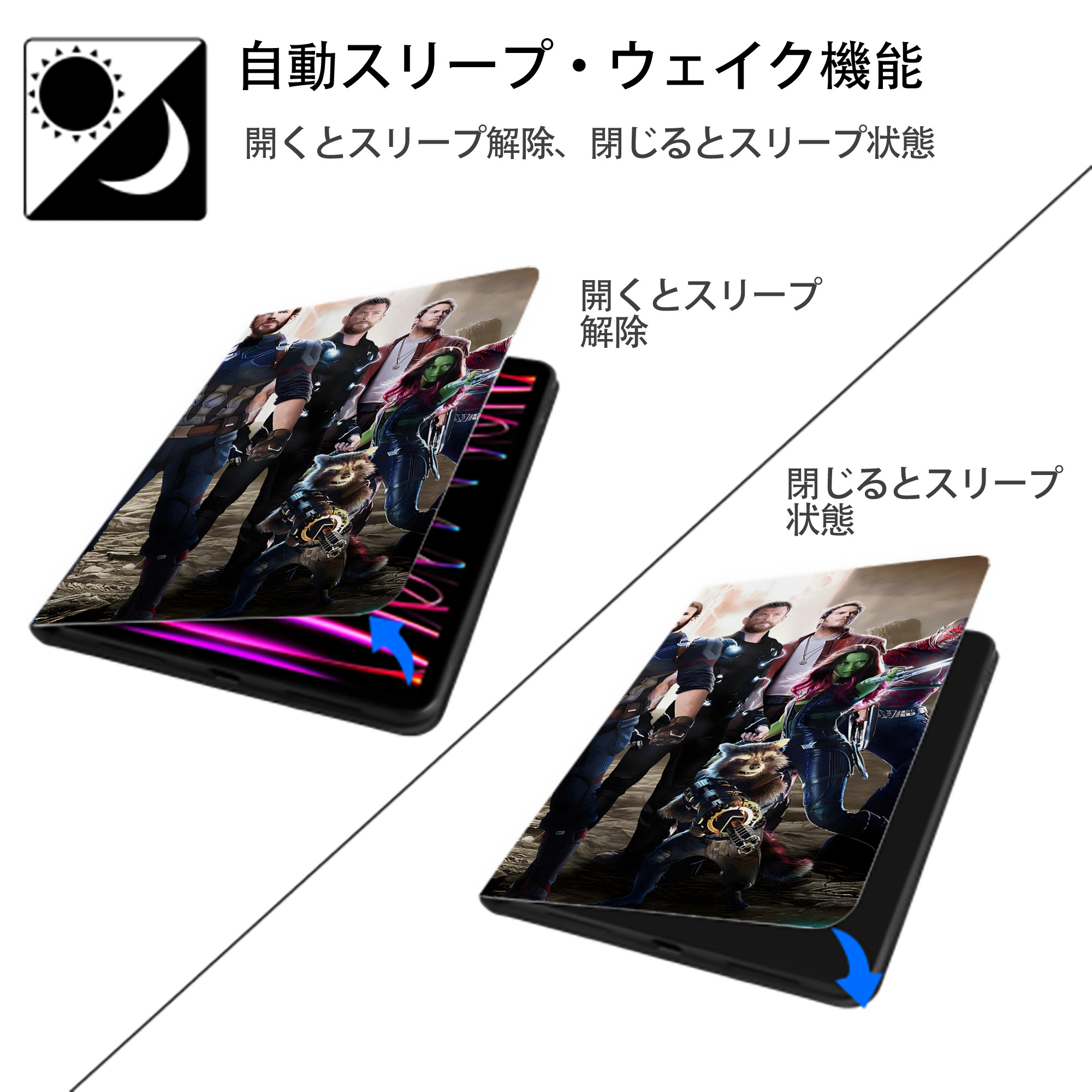 アベンジャーズ The Avengers IPadケース ペンホルダー付き ブックスタイルデザイン