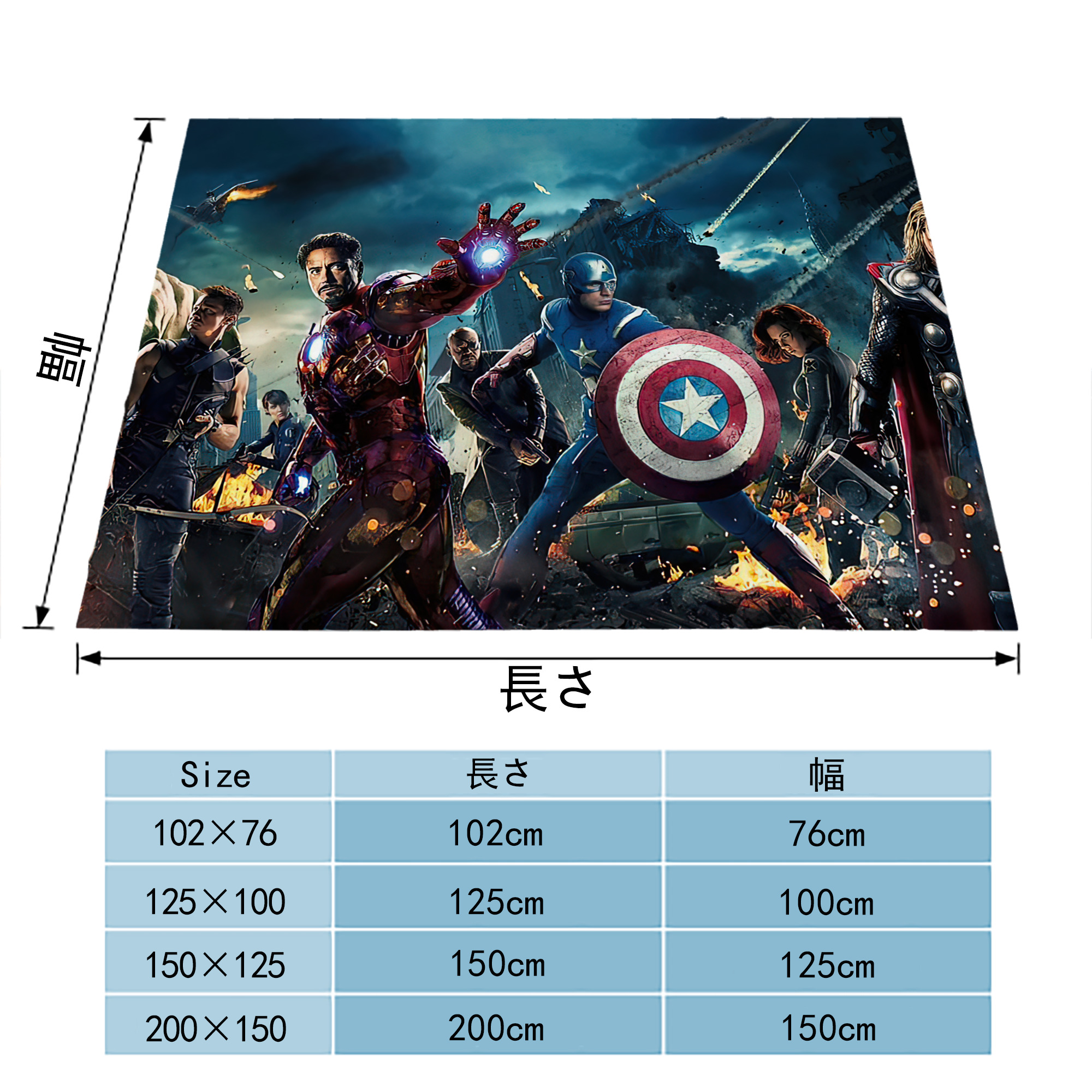 アベンジャーズ The Avengers フランネルブランケット・多サイズ対応（横型）