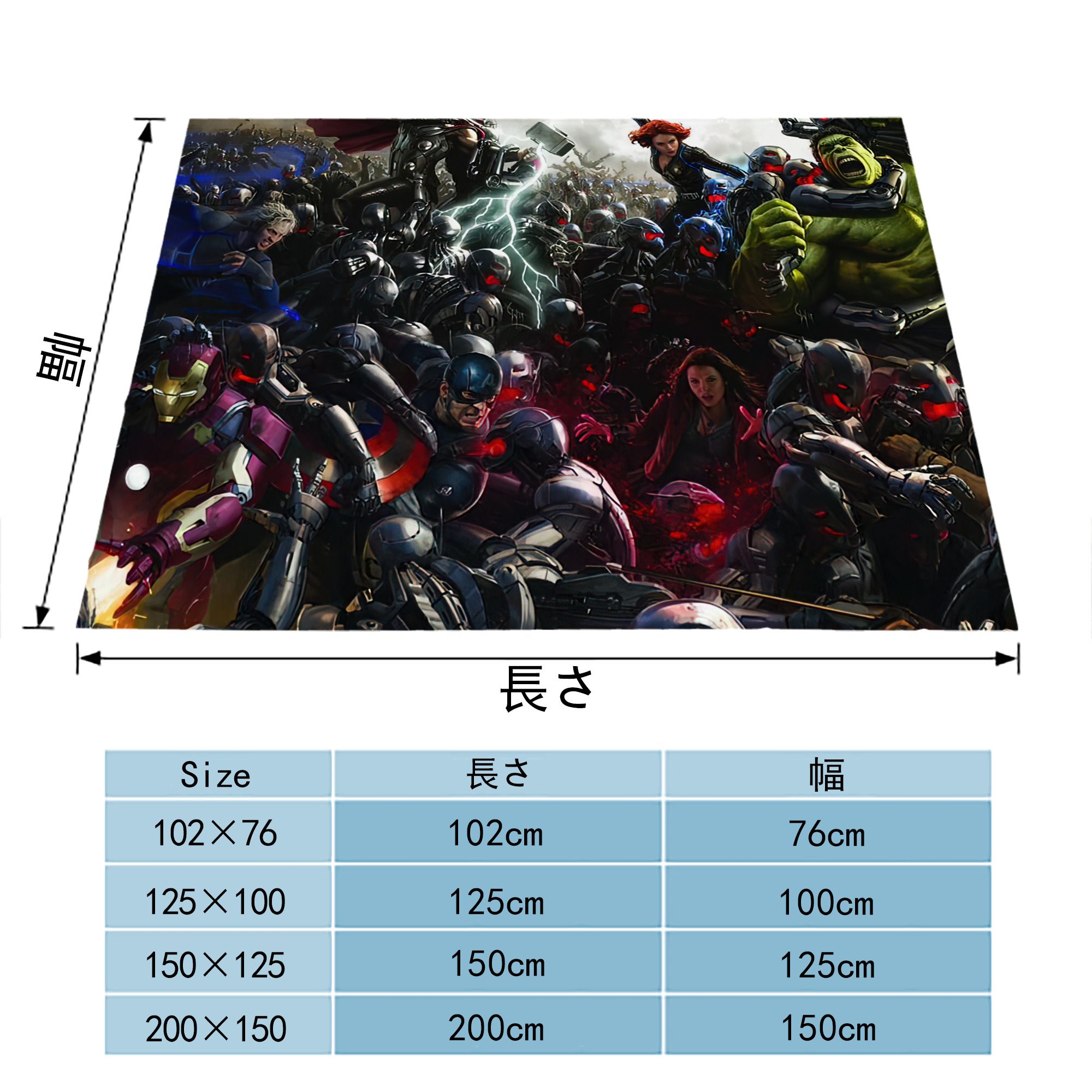 アベンジャーズ The Avengers フランネルブランケット・多サイズ対応（横型）