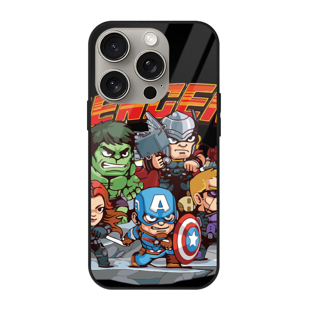 （画像用） アベンジャーズ The Avengers 【iPhone15Pro対応】スマホケース 耐衝撃＆黄変防止 背面ガラス