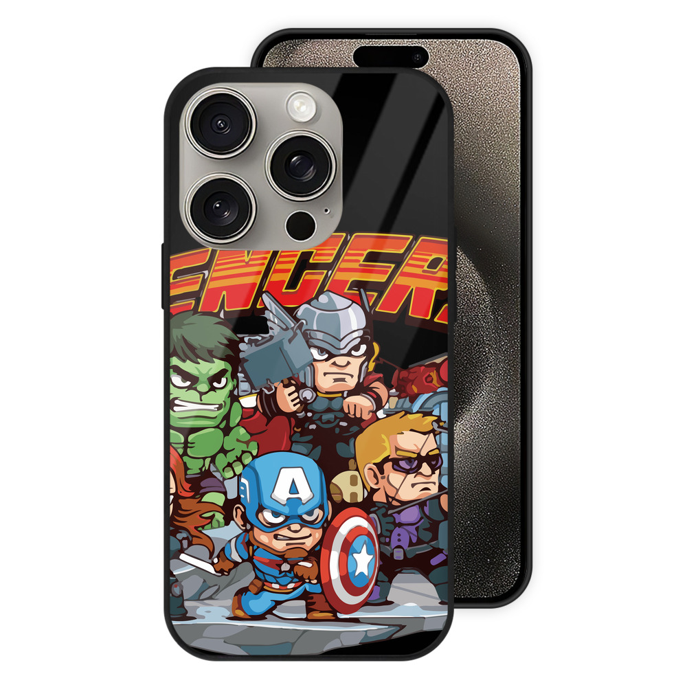 （画像用） アベンジャーズ The Avengers 【iPhone15Pro対応】スマホケース 耐衝撃＆黄変防止 背面ガラス