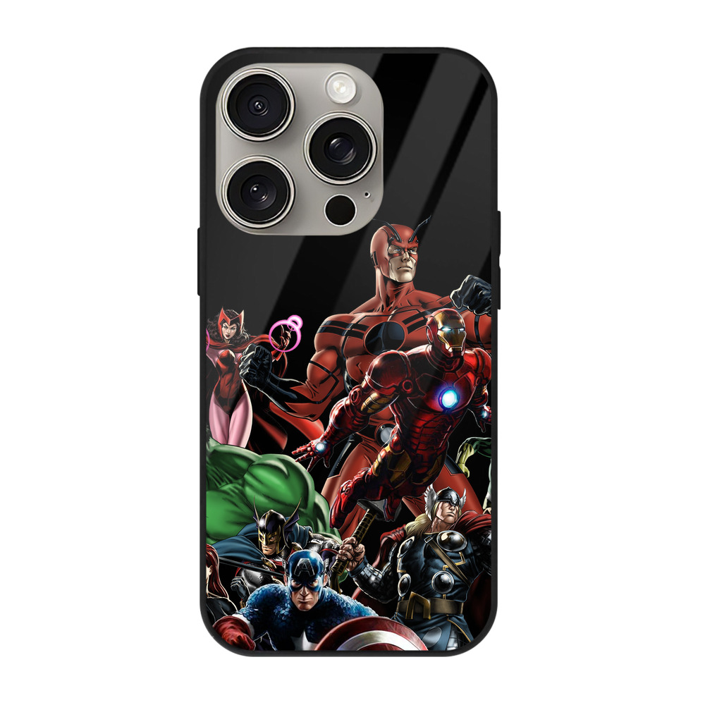 （画像用） アベンジャーズ The Avengers 【iPhone15Pro対応】スマホケース 耐衝撃＆黄変防止 背面ガラス