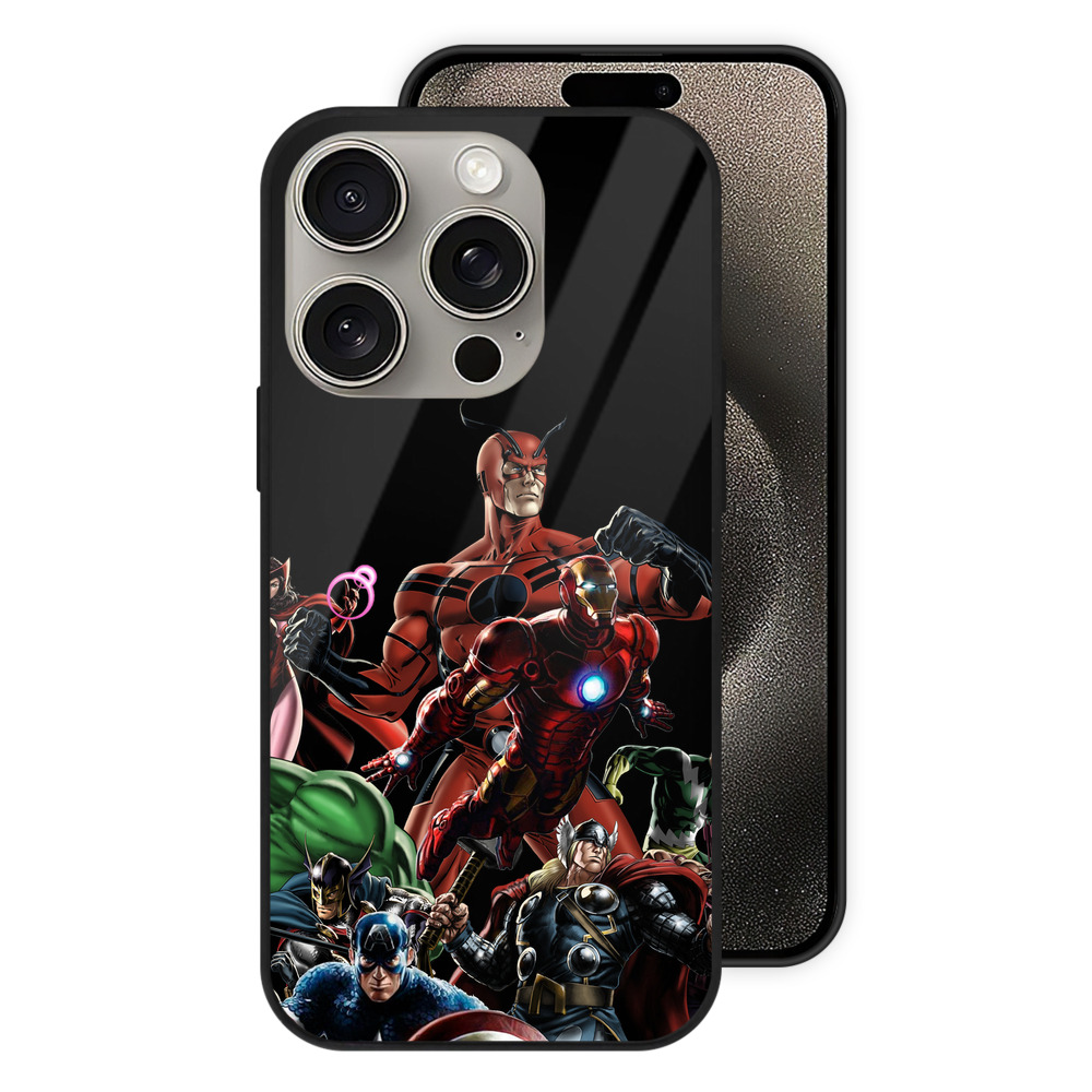 （画像用） アベンジャーズ The Avengers 【iPhone15Pro対応】スマホケース 耐衝撃＆黄変防止 背面ガラス
