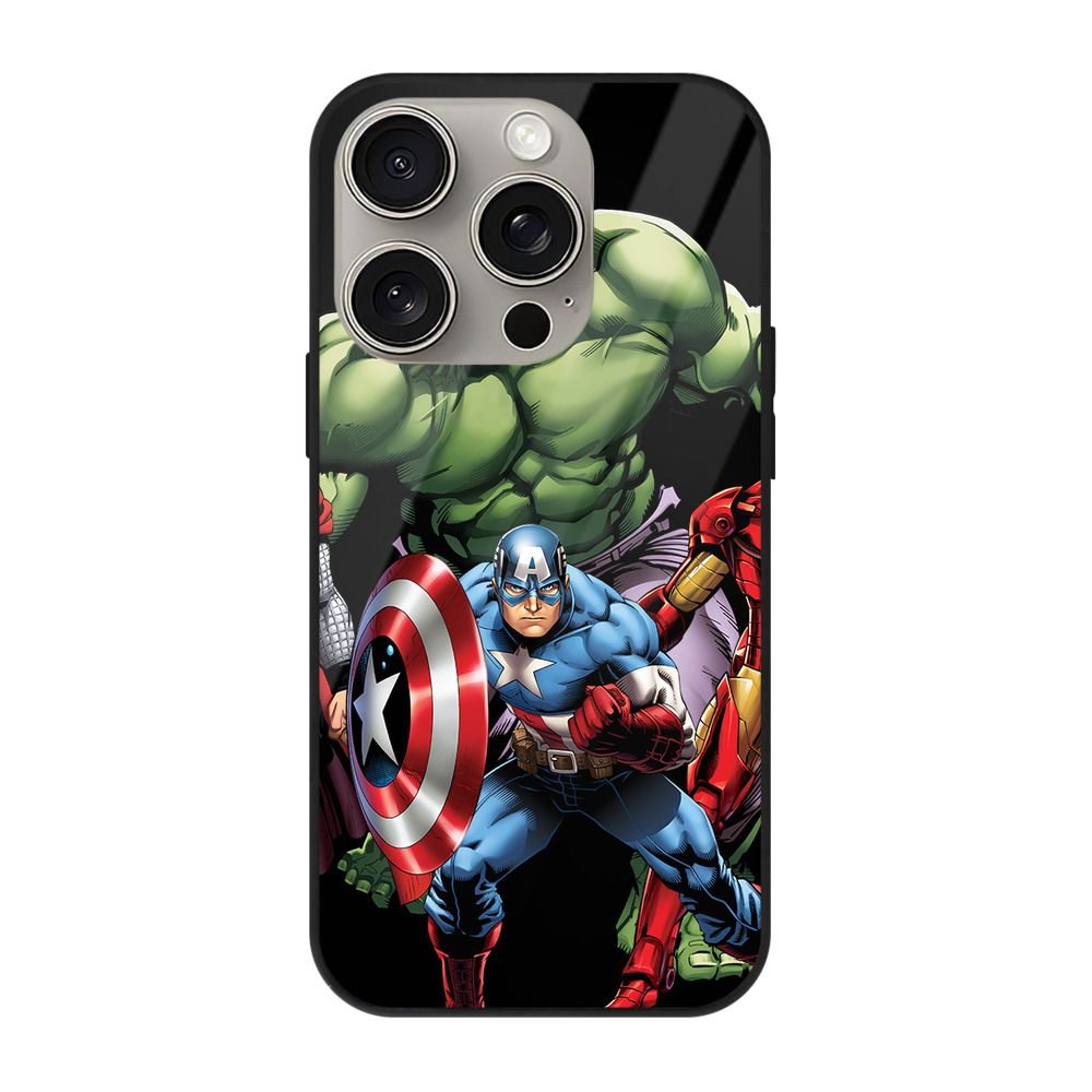 （画像用） アベンジャーズ The Avengers 【iPhone15Pro対応】スマホケース 耐衝撃＆黄変防止 背面ガラス