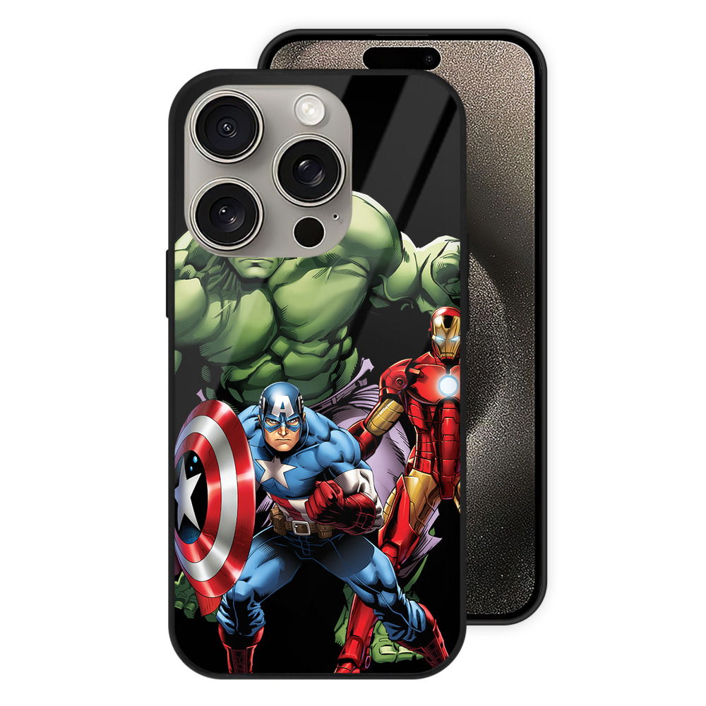 （画像用） アベンジャーズ The Avengers 【iPhone15Pro対応】スマホケース 耐衝撃＆黄変防止 背面ガラス