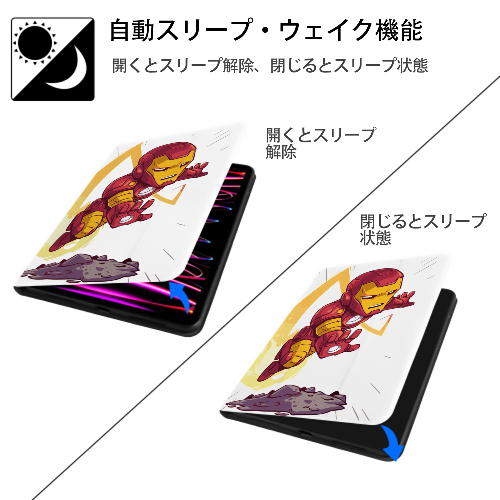 アベンジャーズ The Avengers IPad ケース ペン収納付き 三つ折りスタンド PUレザー×シリコン 対応機種9.5/10.5/10.9インチ