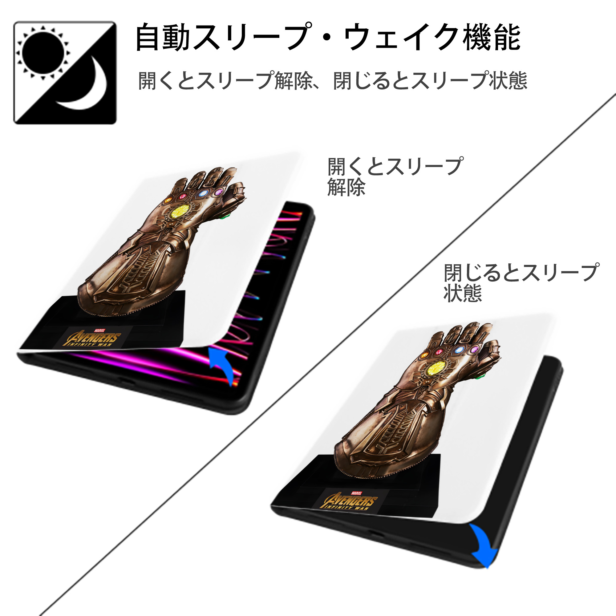 アベンジャーズ The Avengers IPad ケース ペン収納付き 三つ折りスタンド PUレザー×シリコン 対応機種9.5/10.5/10.9インチ