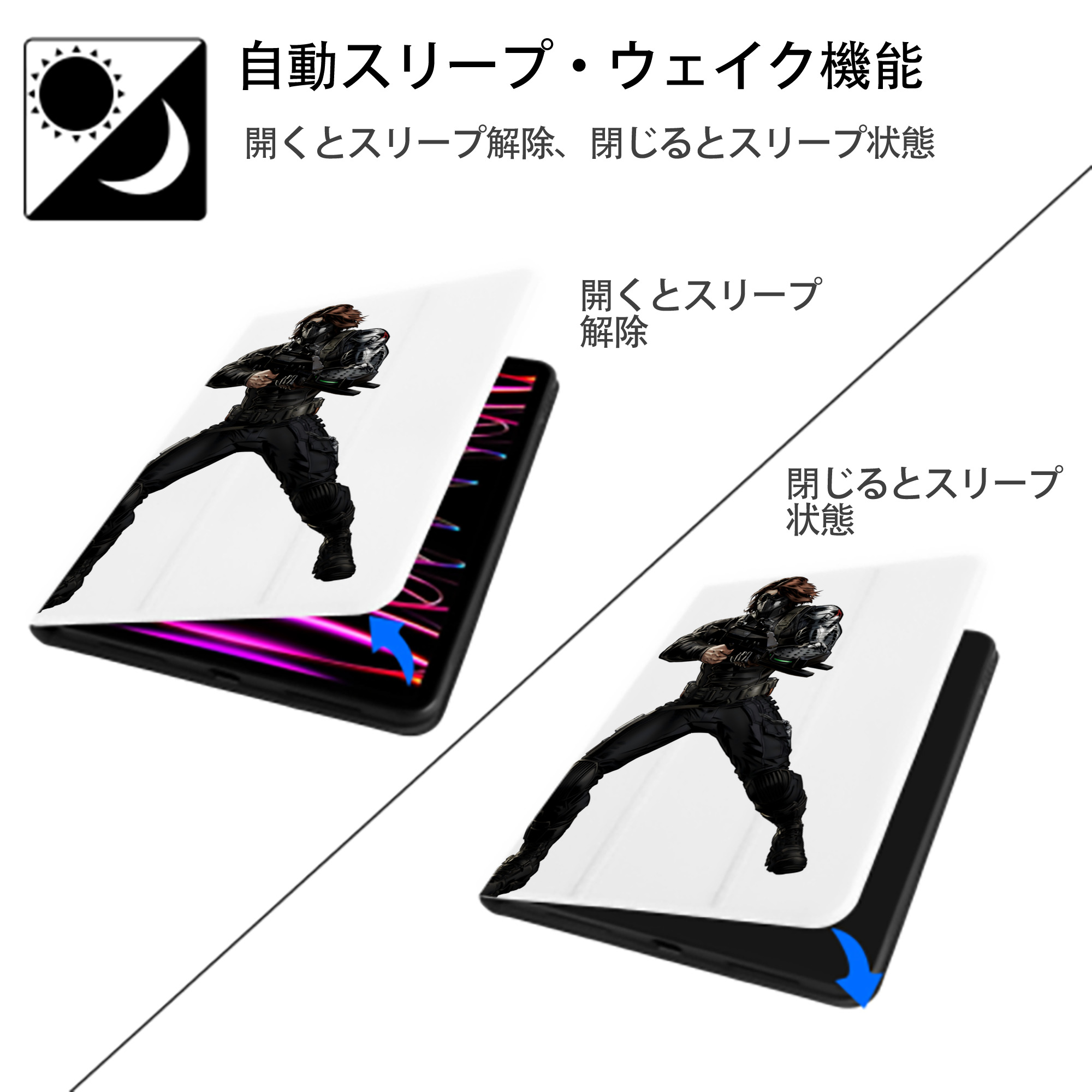 アベンジャーズ The Avengers IPad ケース ペン収納付き 三つ折りスタンド PUレザー×シリコン 対応機種9.5/10.5/10.9インチ