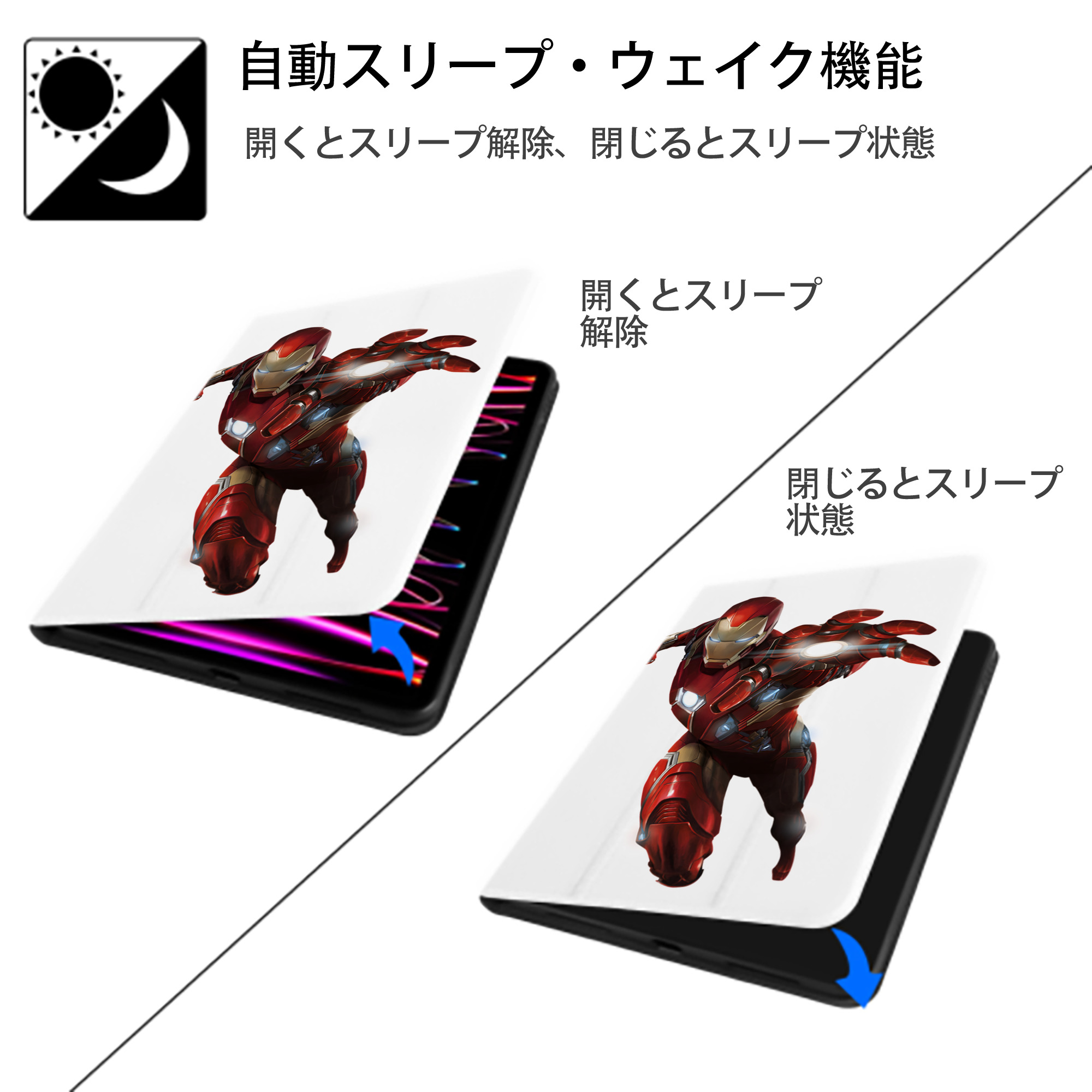 アベンジャーズ The Avengers IPad ケース ペン収納付き 三つ折りスタンド PUレザー×シリコン 対応機種9.5/10.5/10.9インチ