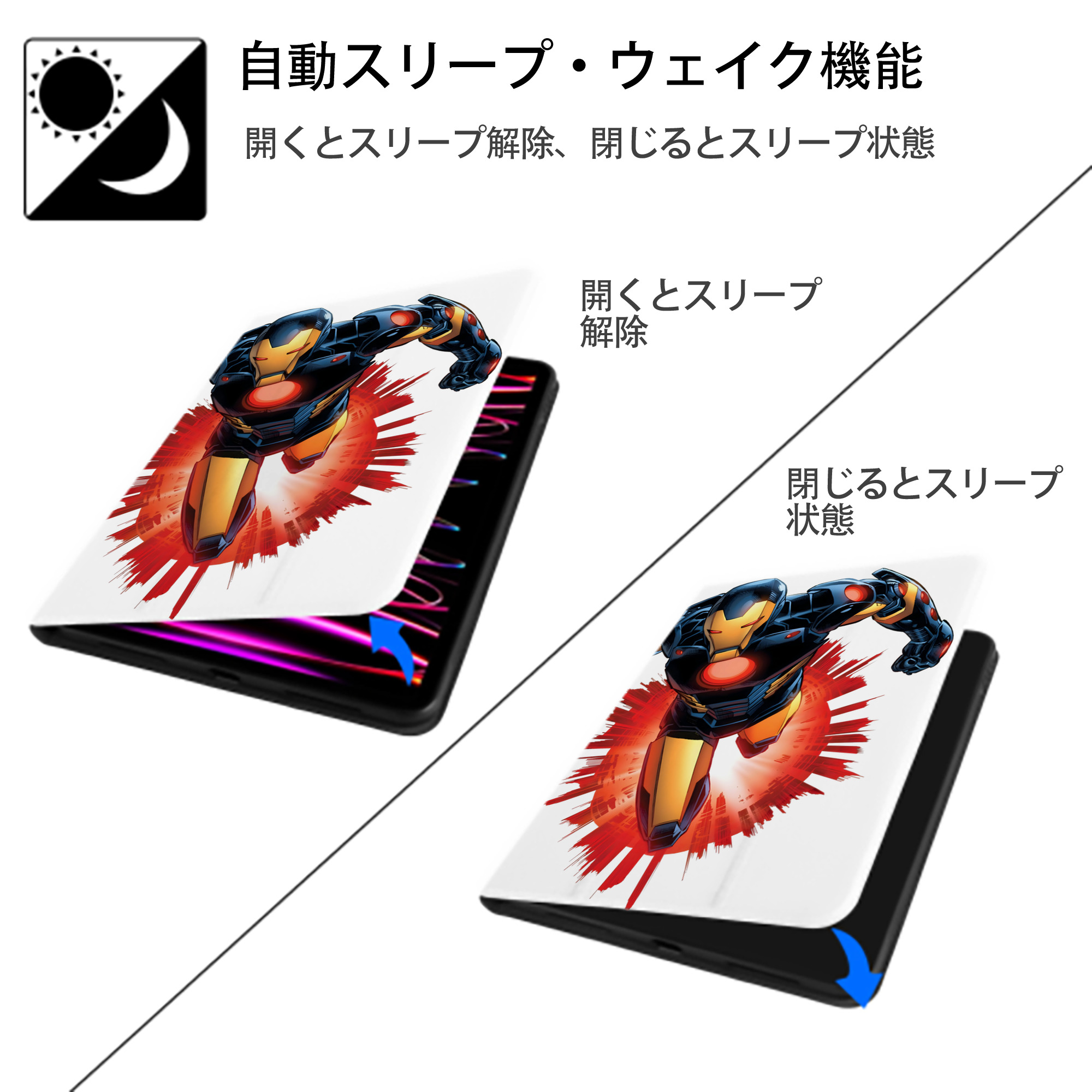 アベンジャーズ The Avengers IPad ケース ペン収納付き 三つ折りスタンド PUレザー×シリコン 対応機種9.5/10.5/10.9インチ