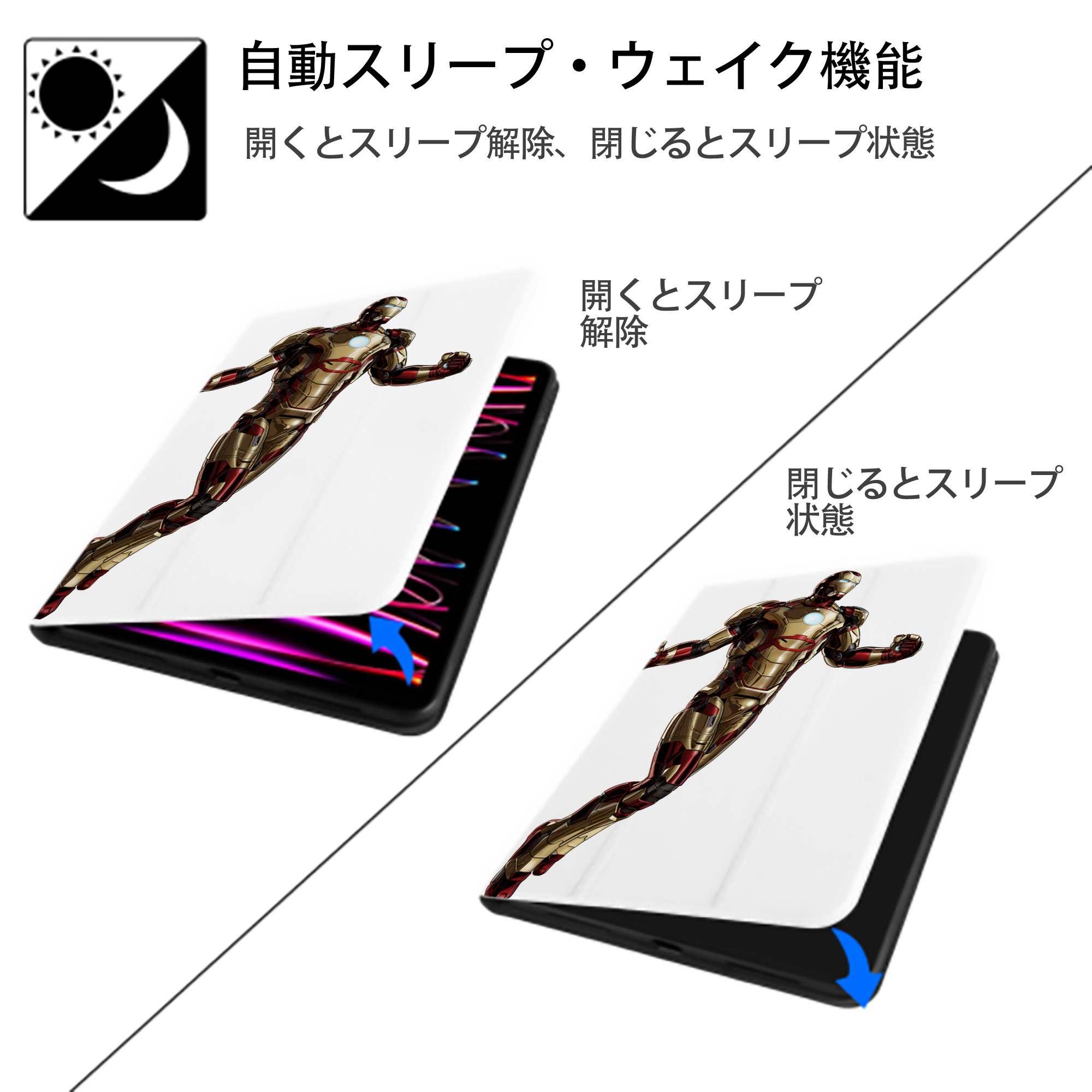 アベンジャーズ The Avengers IPad ケース ペン収納付き 三つ折りスタンド PUレザー×シリコン 対応機種9.5/10.5/10.9インチ