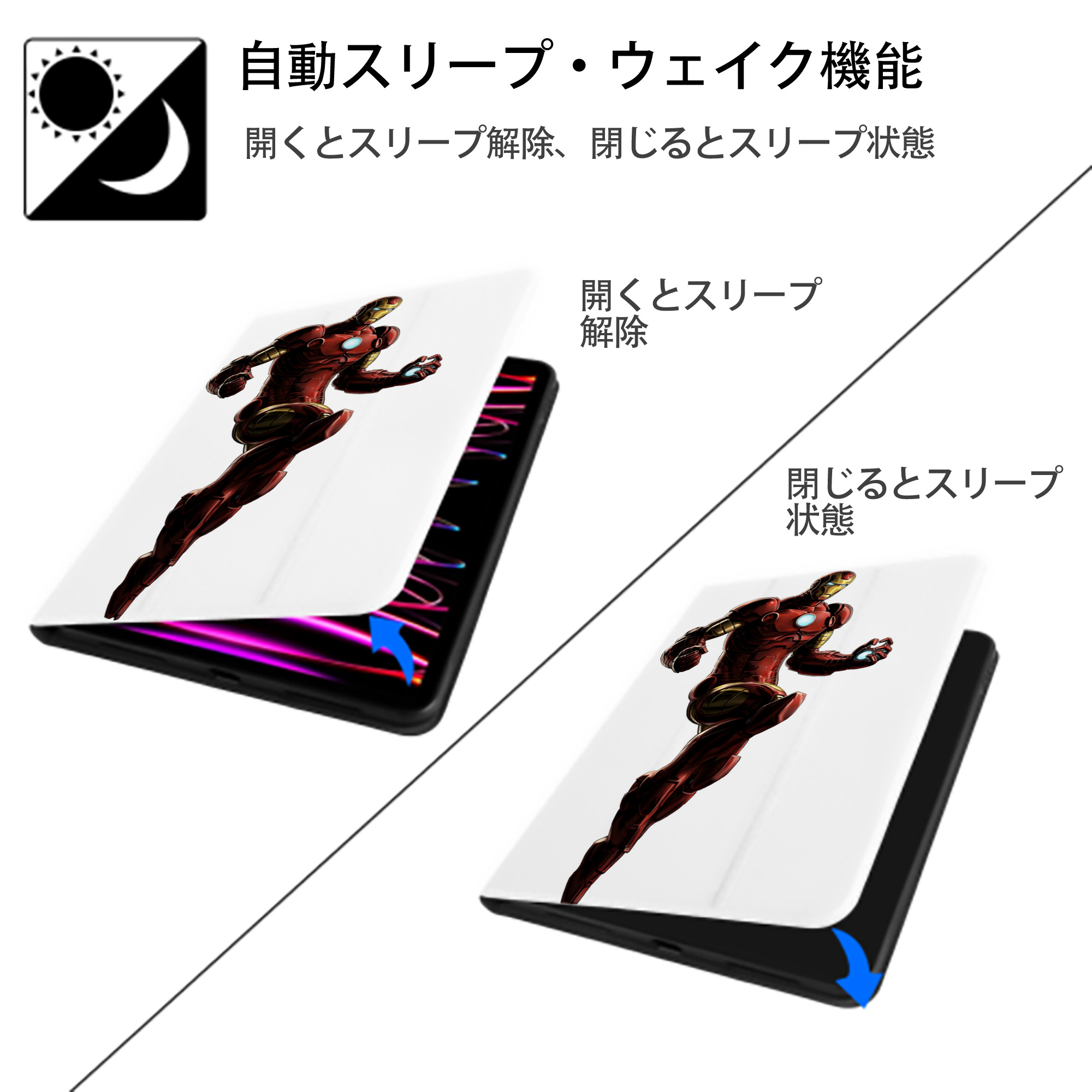 アベンジャーズ The Avengers IPad ケース ペン収納付き 三つ折りスタンド PUレザー×シリコン 対応機種9.5/10.5/10.9インチ