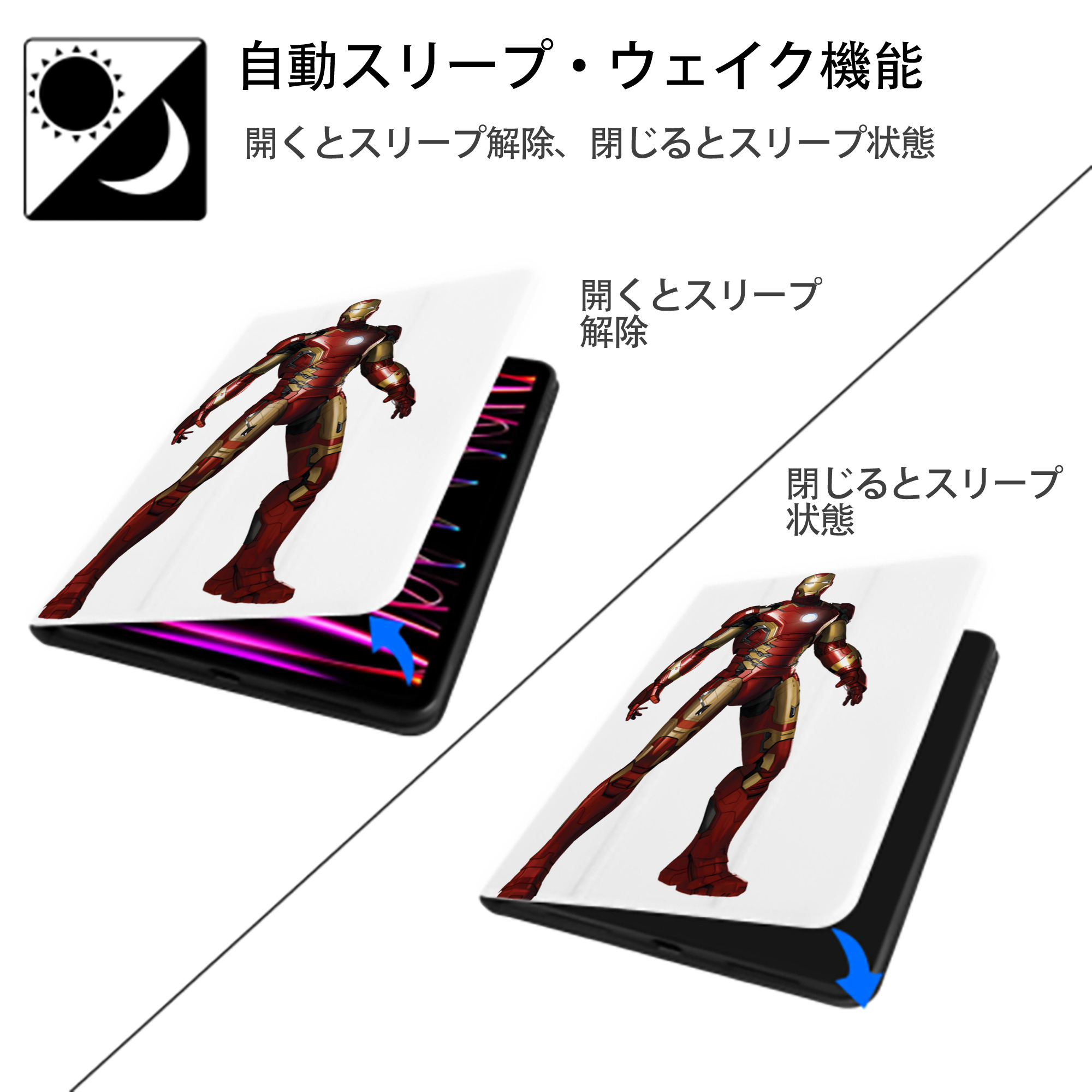 アベンジャーズ The Avengers IPad ケース ペン収納付き 三つ折りスタンド PUレザー×シリコン 対応機種9.5/10.5/10.9インチ