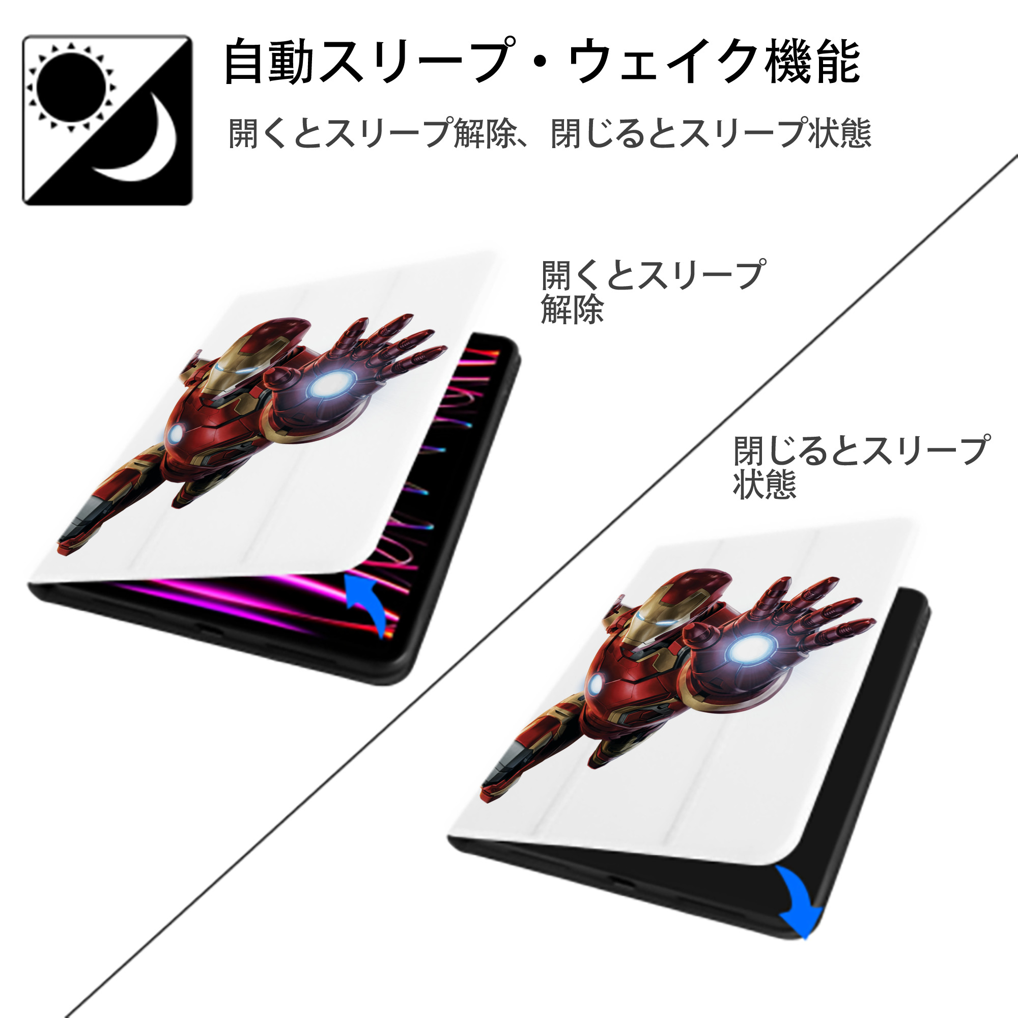 アベンジャーズ The Avengers IPad ケース ペン収納付き 三つ折りスタンド PUレザー×シリコン 対応機種9.5/10.5/10.9インチ