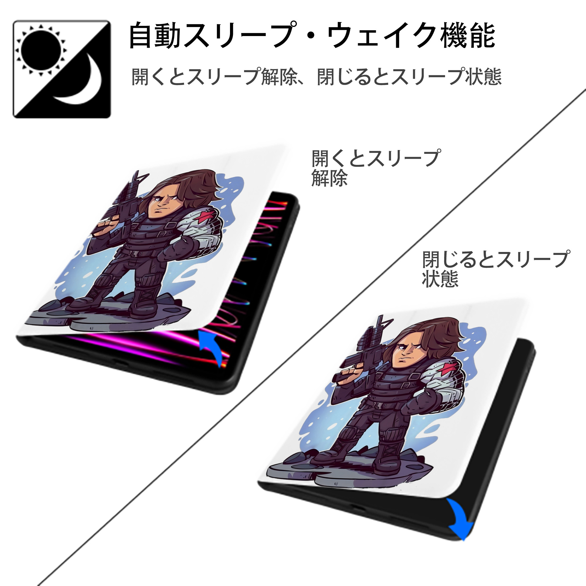 アベンジャーズ The Avengers IPad ケース ペン収納付き 三つ折りスタンド PUレザー×シリコン 対応機種9.5/10.5/10.9インチ