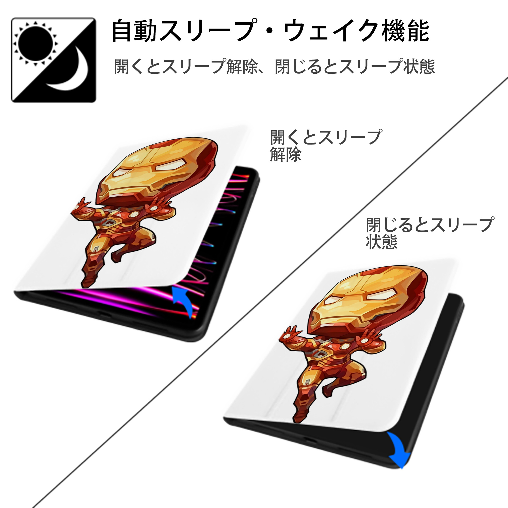 アベンジャーズ The Avengers IPad ケース ペン収納付き 三つ折りスタンド PUレザー×シリコン 対応機種9.5/10.5/10.9インチ