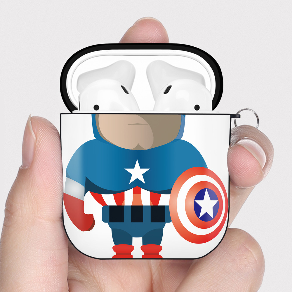 （画像用） アベンジャーズ The Avengers AirPods 第2世代保護ケース ハードシェル ブラック 耐衝撃・防指紋・カラビナ付き