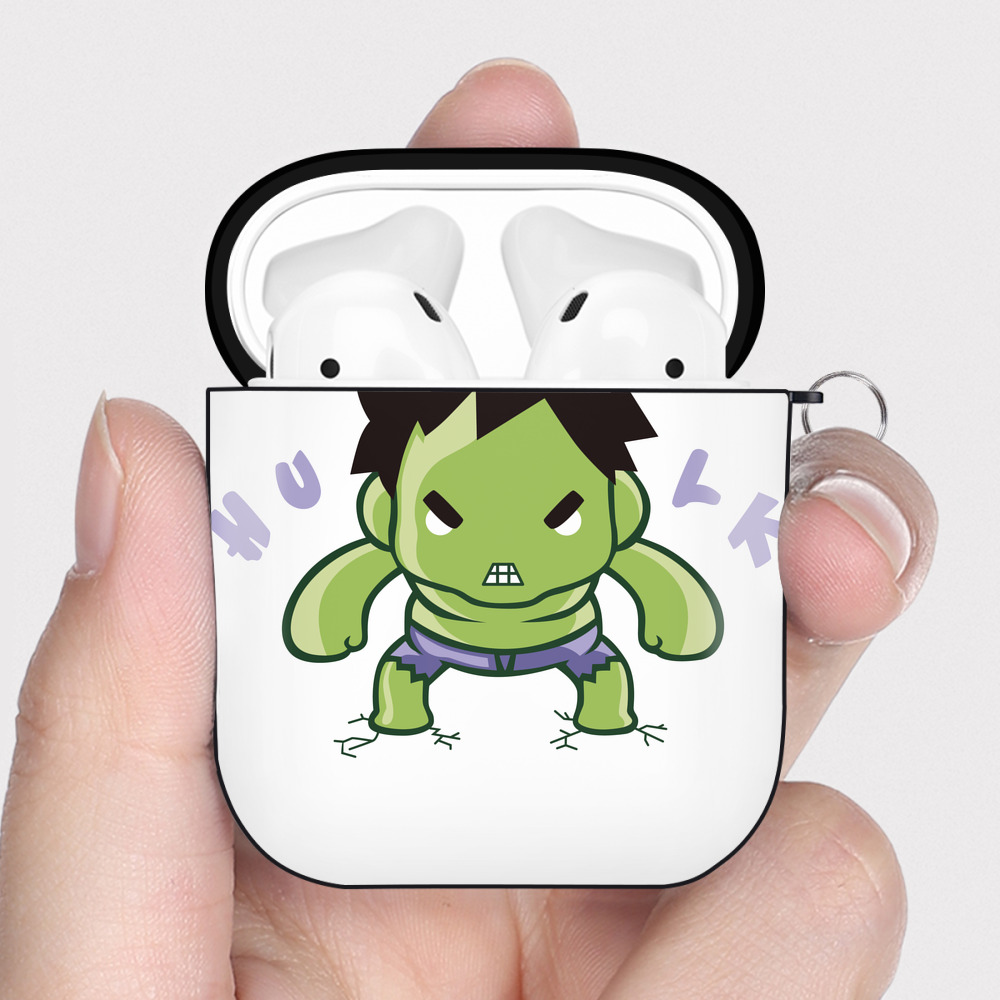 （画像用） アベンジャーズ The Avengers AirPods 第2世代保護ケース ハードシェル ブラック 耐衝撃・防指紋・カラビナ付き