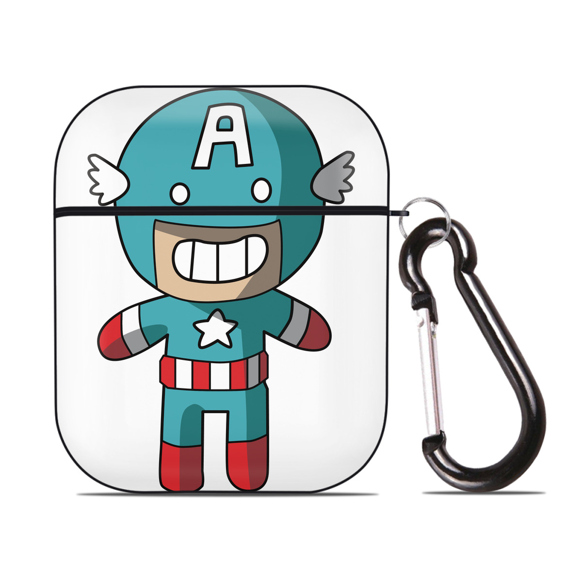 （画像用） アベンジャーズ The Avengers AirPods 第2世代保護ケース ハードシェル ブラック 耐衝撃・防指紋・カラビナ付き
