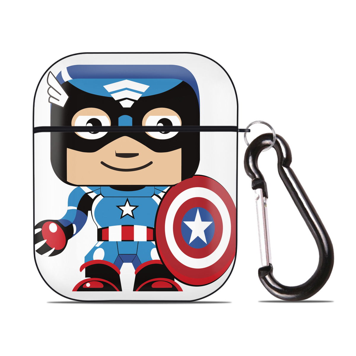 （画像用） アベンジャーズ The Avengers AirPods 第2世代保護ケース ハードシェル ブラック 耐衝撃・防指紋・カラビナ付き