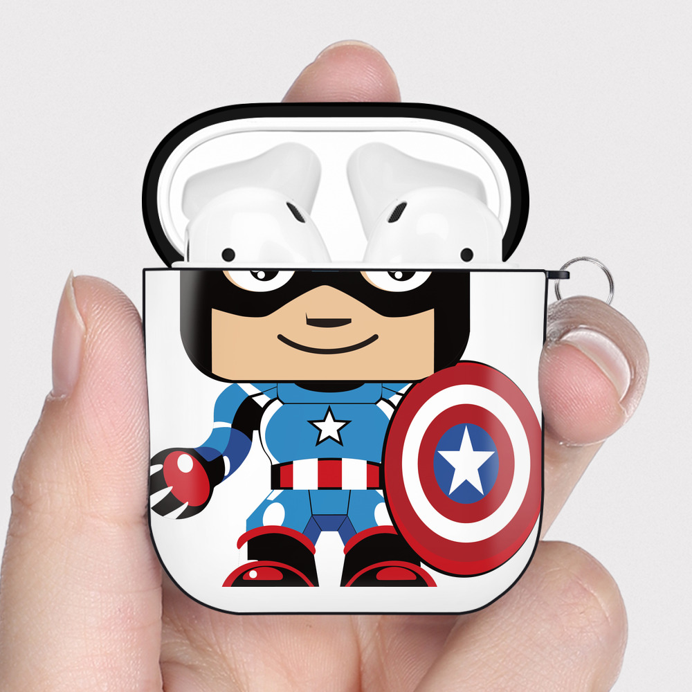 （画像用） アベンジャーズ The Avengers AirPods 第2世代保護ケース ハードシェル ブラック 耐衝撃・防指紋・カラビナ付き