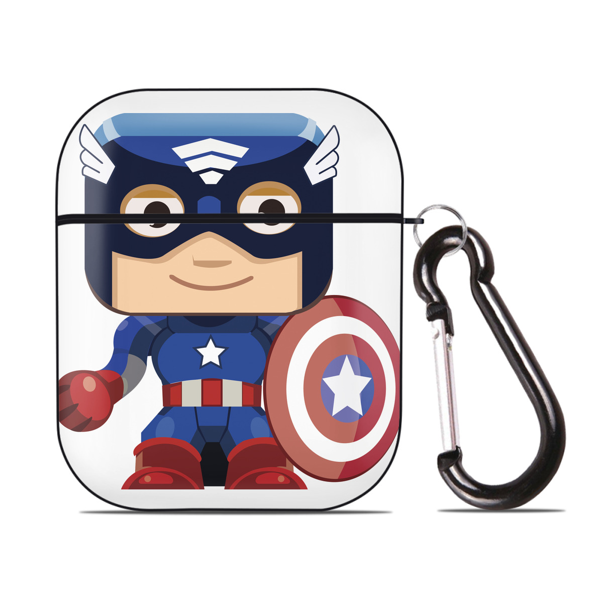 （画像用） アベンジャーズ The Avengers AirPods 第2世代保護ケース ハードシェル ブラック 耐衝撃・防指紋・カラビナ付き